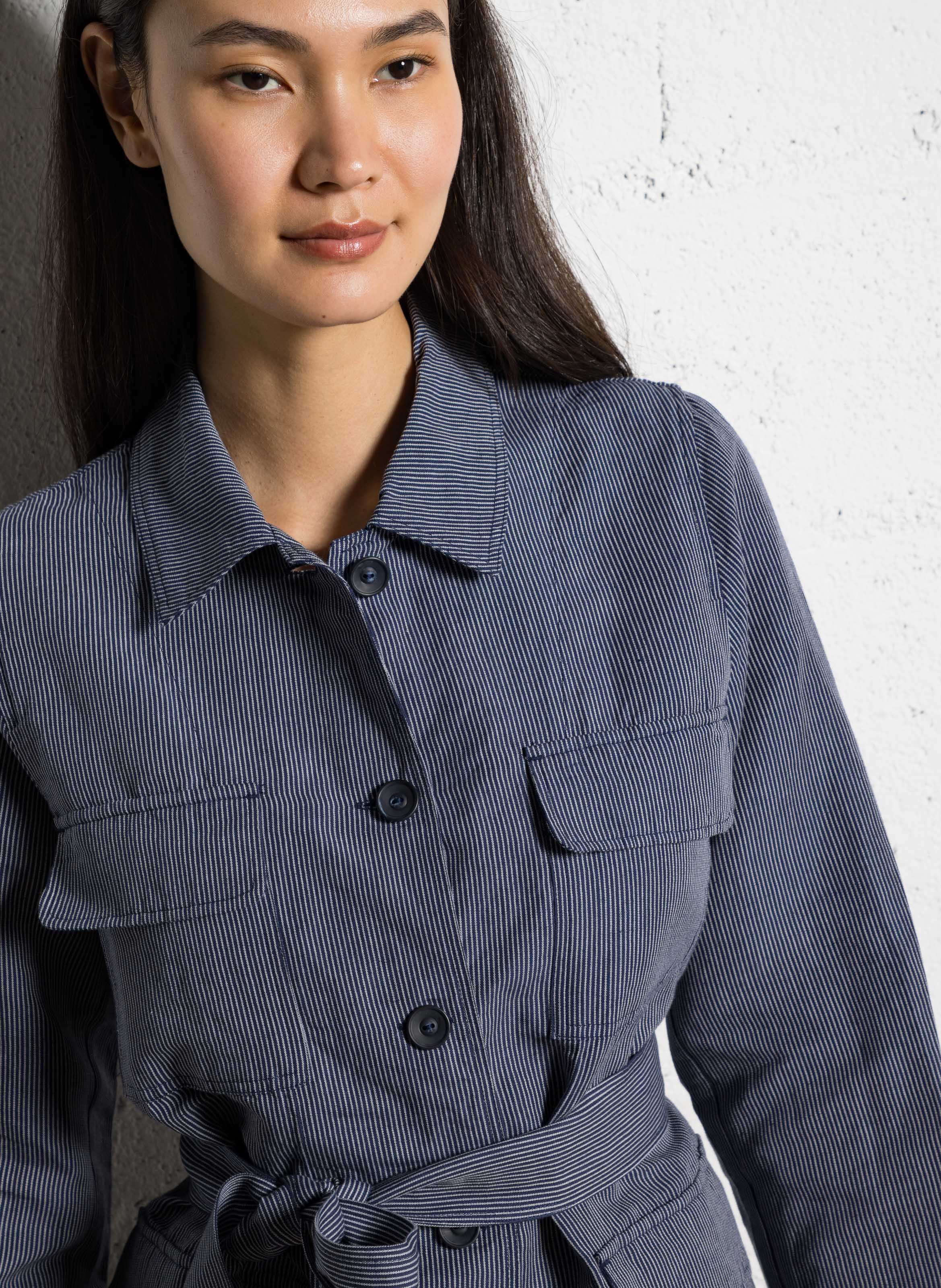 Striped belted straight shirt DIEGA Blue