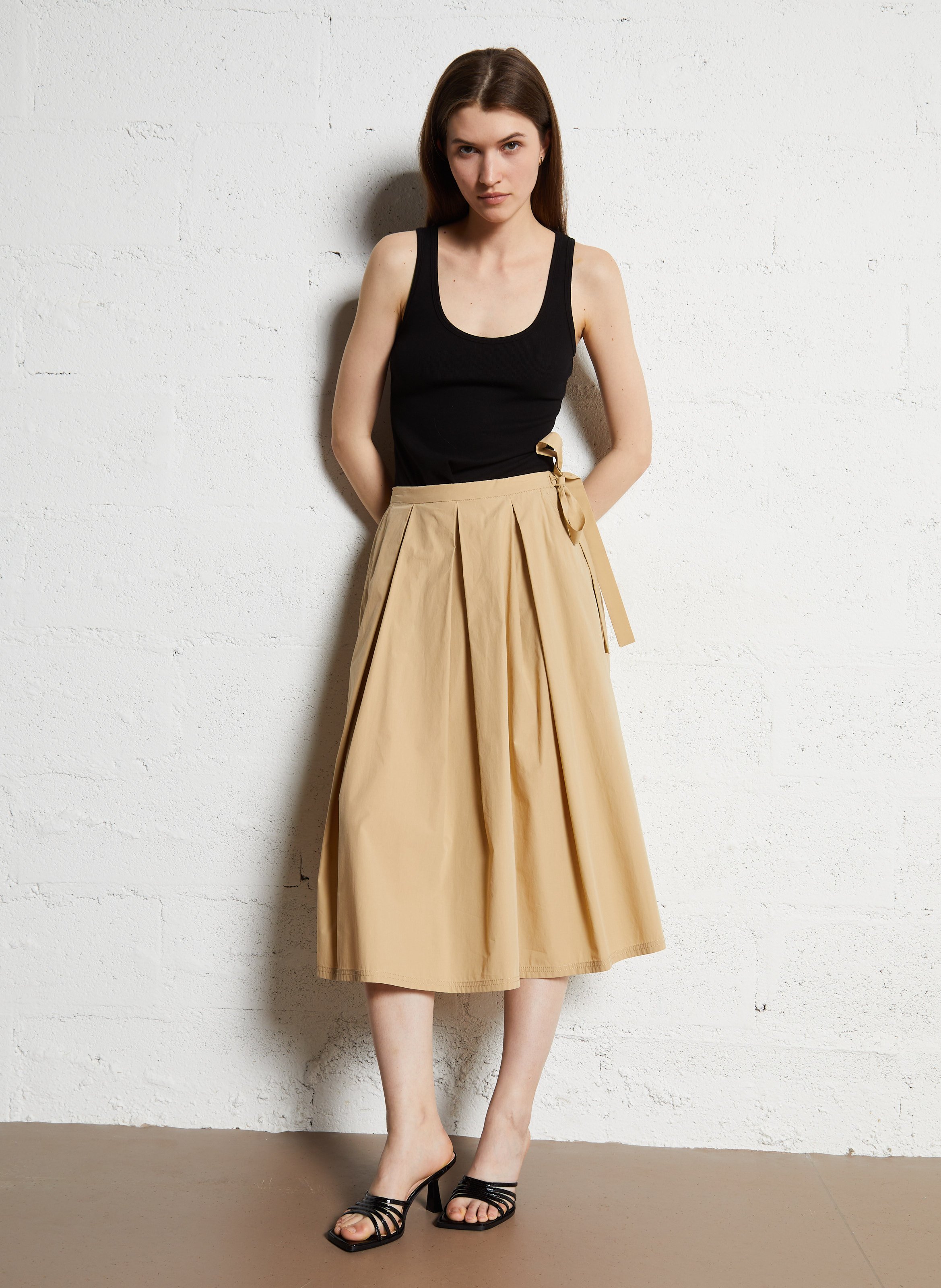 Jupe midi plissée en coton MAX MARA WEEK END Beige