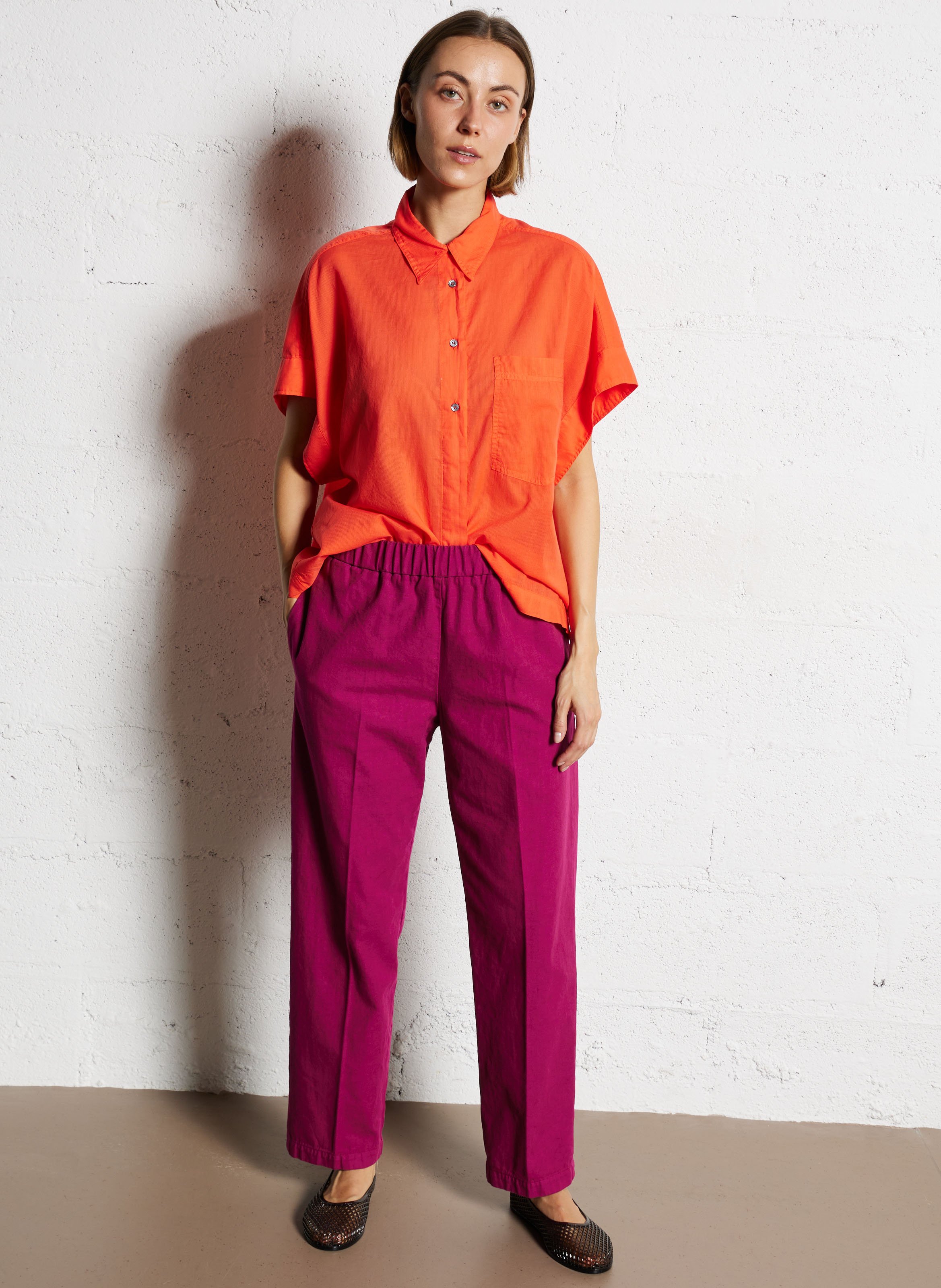 Pantalon droit en coton POMANDERE Rose