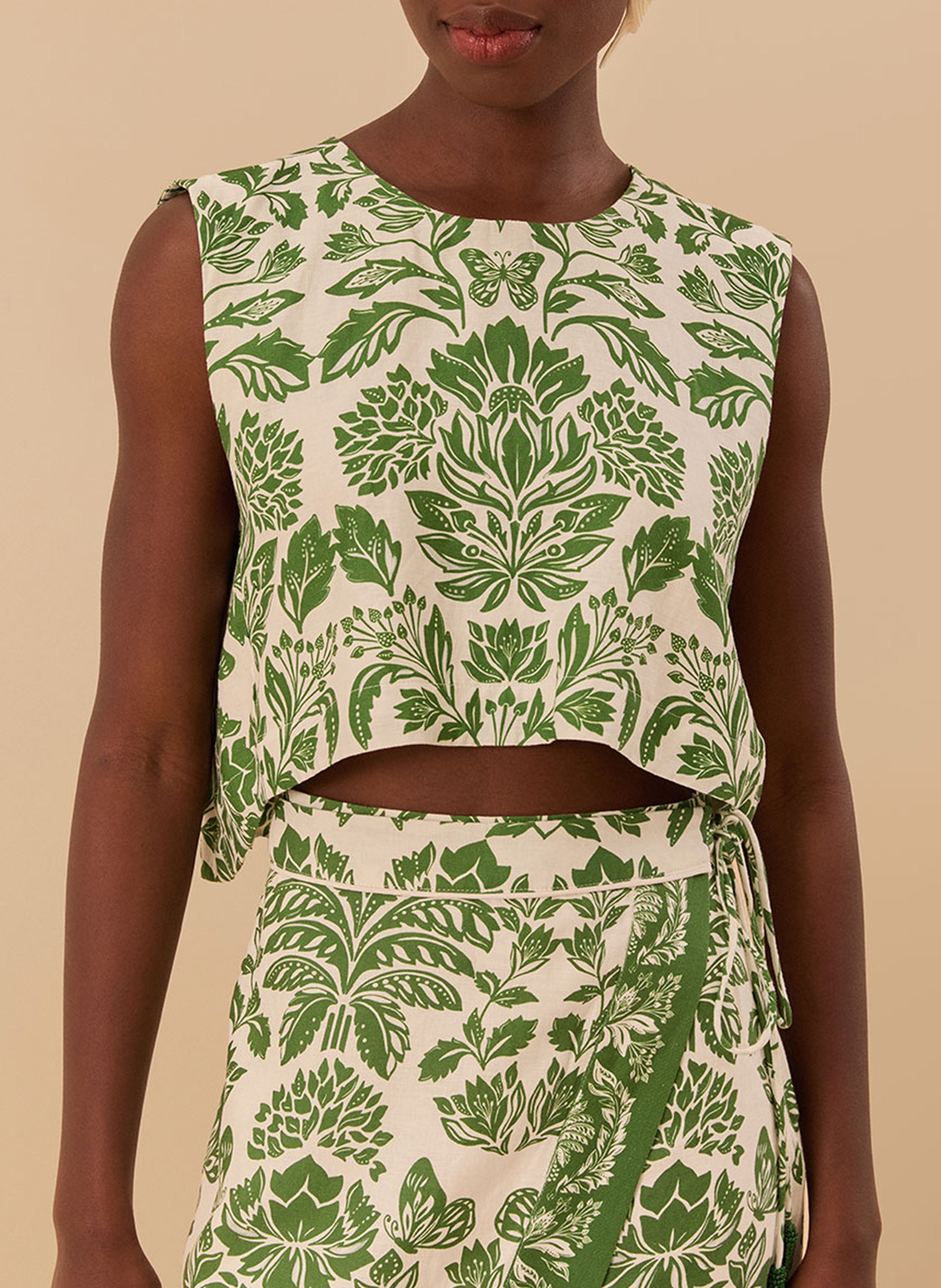 Straight blouse in printed blended linen FARM RIO Green