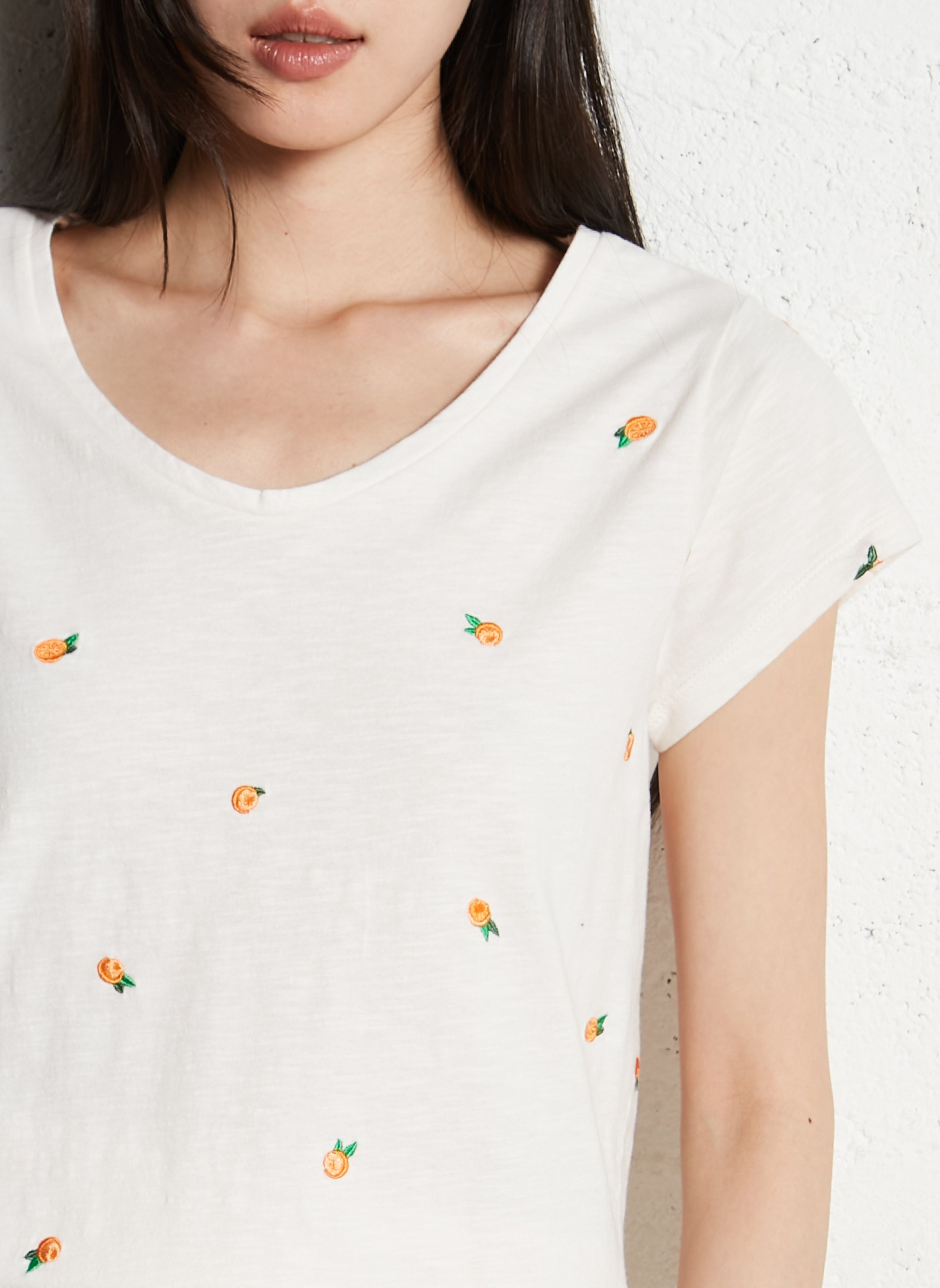 tee-shirt droit col rond en coton bio FABIENNE CHAPOT Blanc