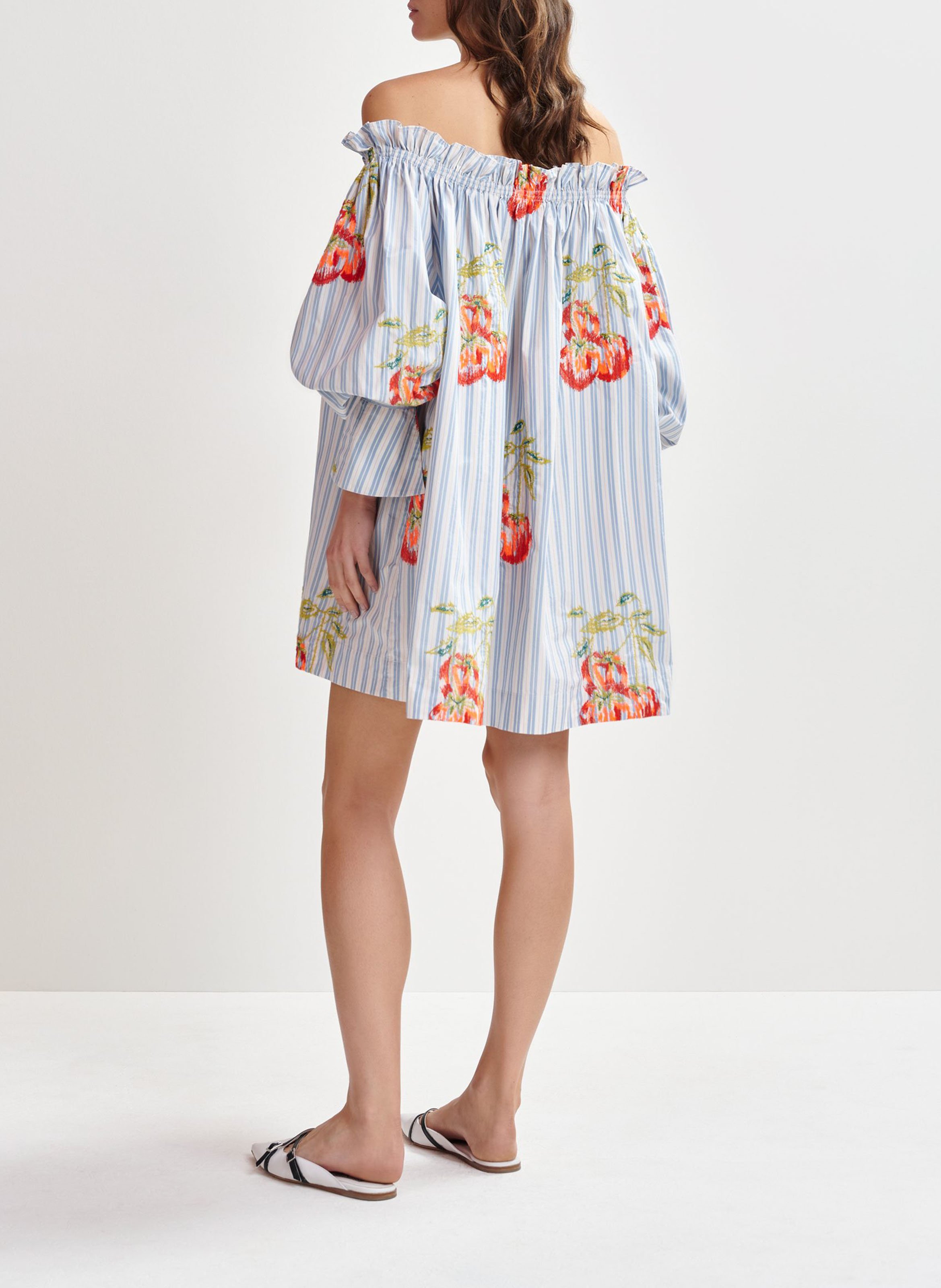 Robe courte épaules dénudées à rayures ESSENTIEL ANTWERP Bleu