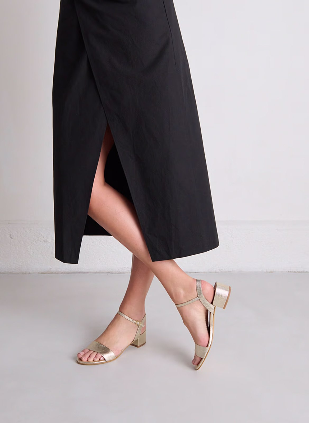 Reptile-effect low heel leather sandals JONAK Golden