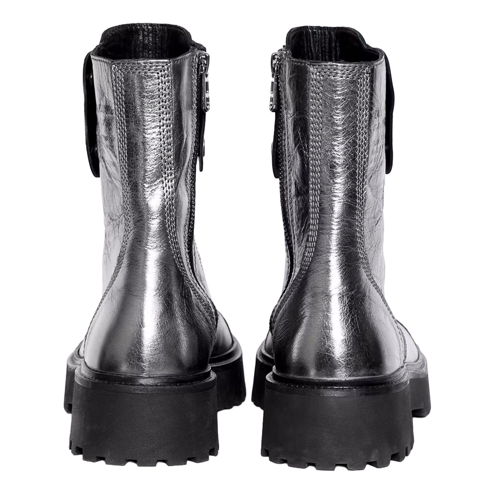 Boots rangers zippée métallisées en cuir ZADIG&VOLTAIRE Gris
