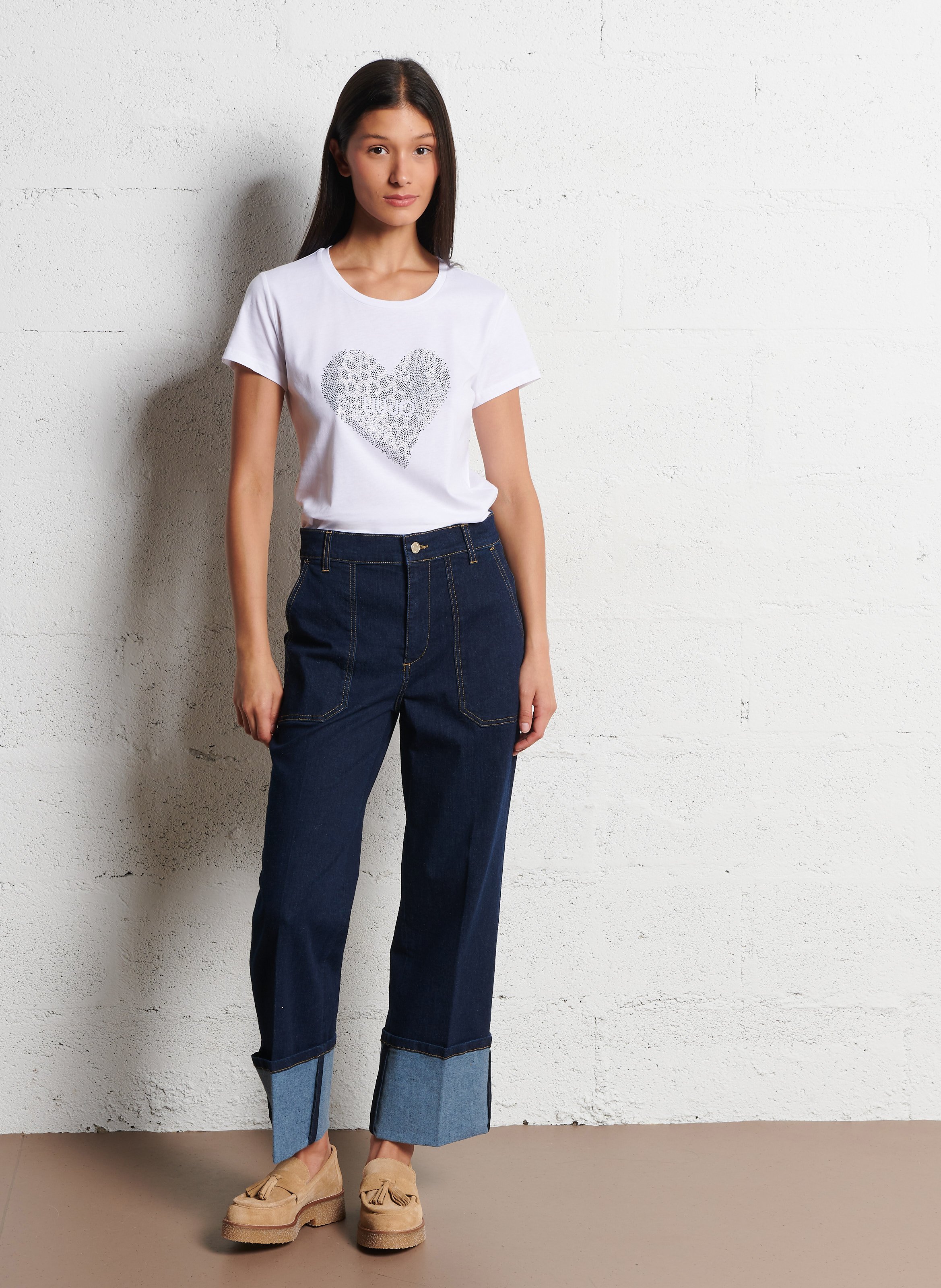 Rundhals-T-Shirt mit Strasssteinen LIU JO Weiss