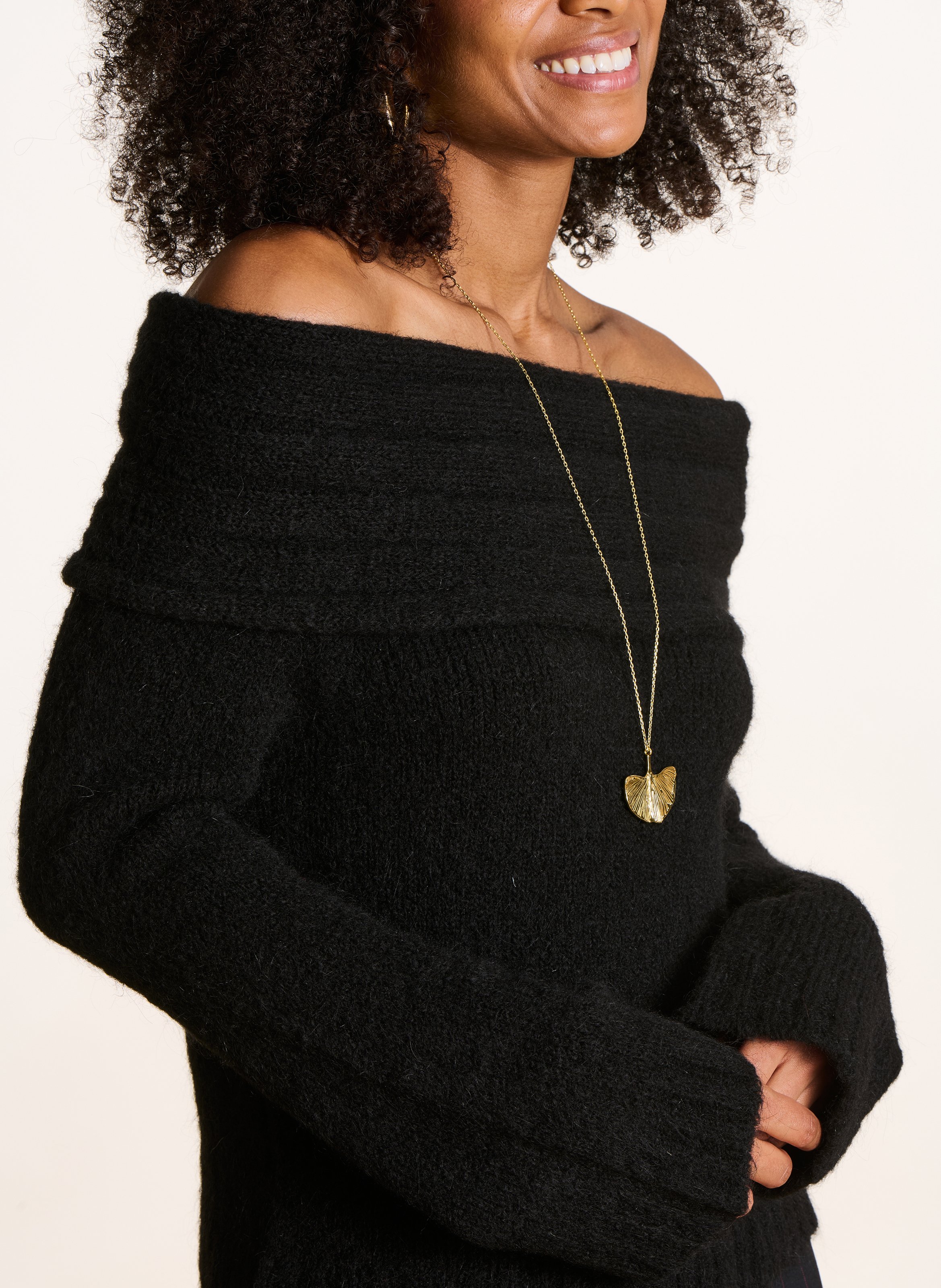 Straight off-the-shoulder knit sweater LA FEE MARABOUTEE Black