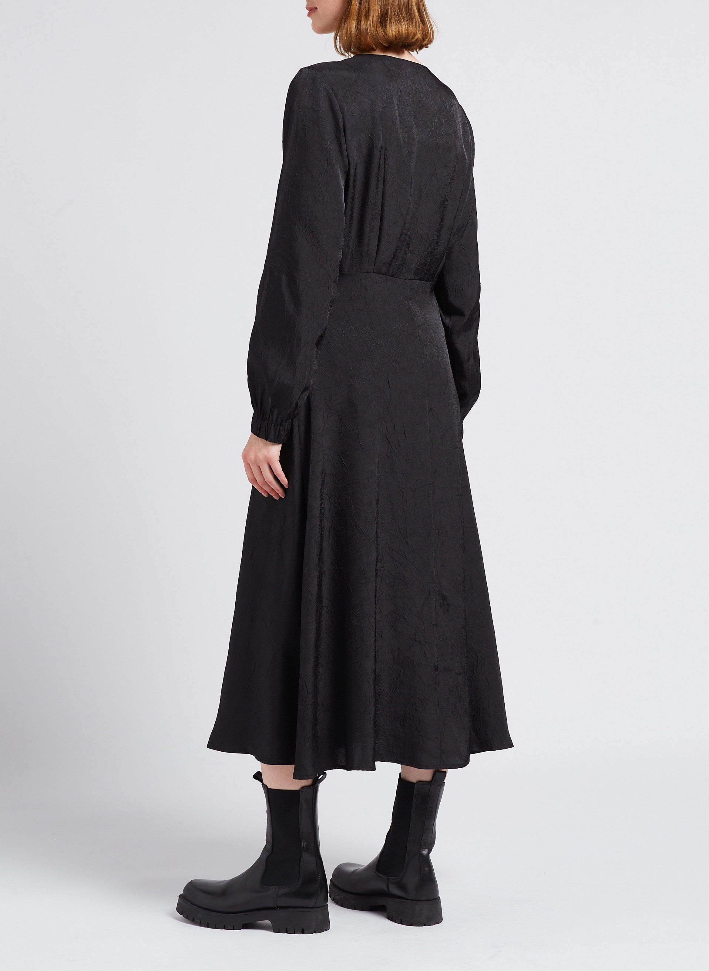 Robe midi col V  Noir