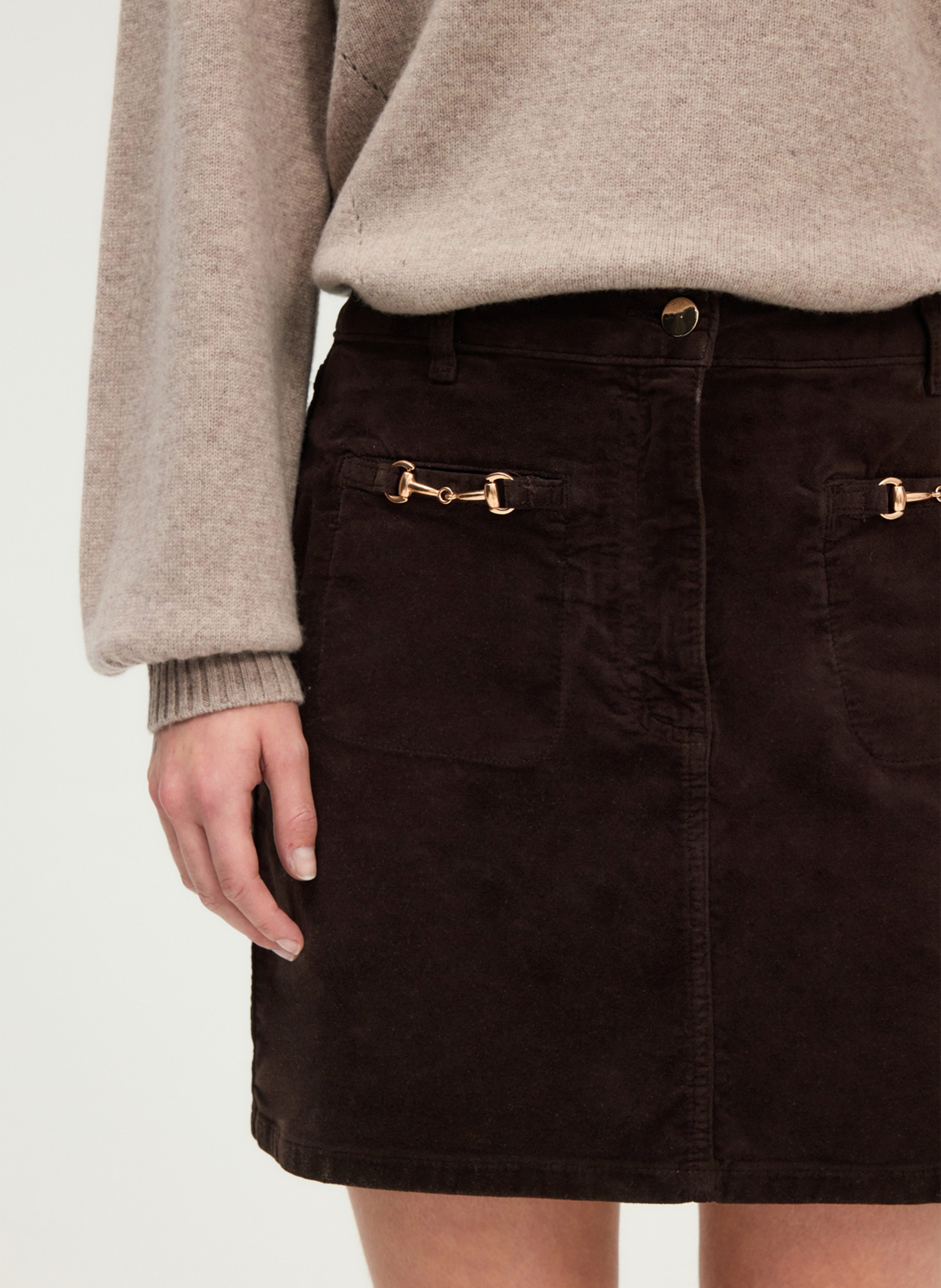 Jupe courte en coton mélangé PABLO Marron