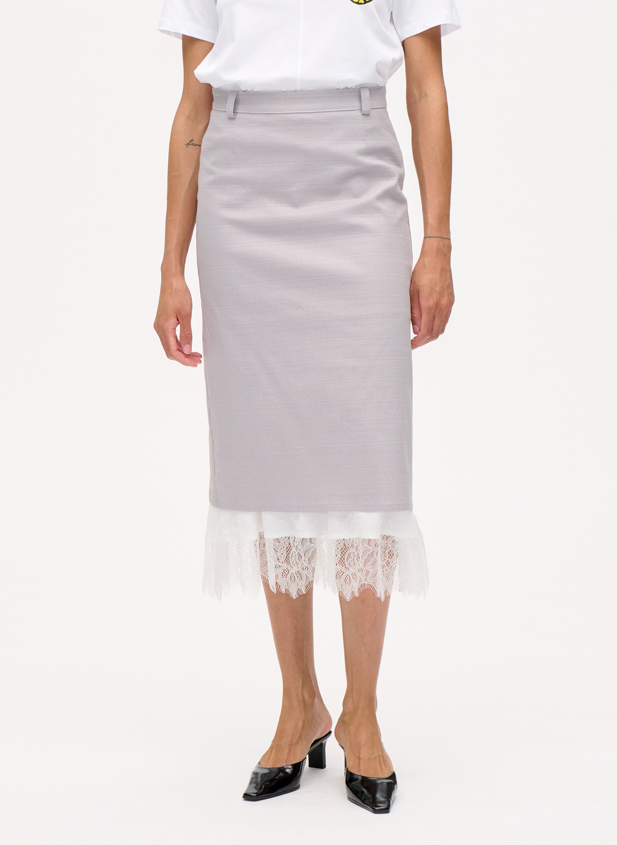 Jupe midi taille haute en coton mélangé BAUM UND PFERDGARTEN Argent