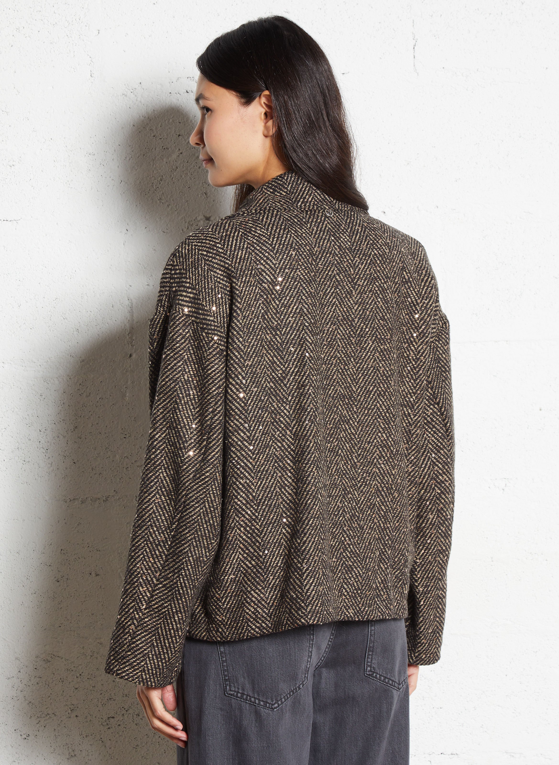 Short oversized sequin jacket PLEASE Brown