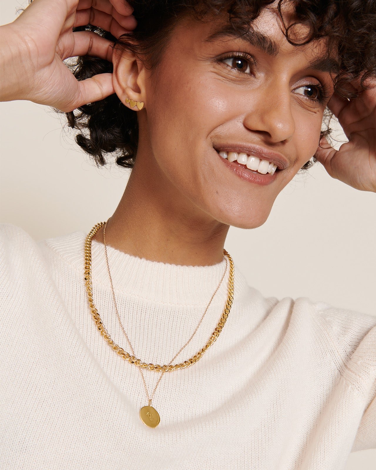 The 3 hearts earrings EMOI EMOI Golden