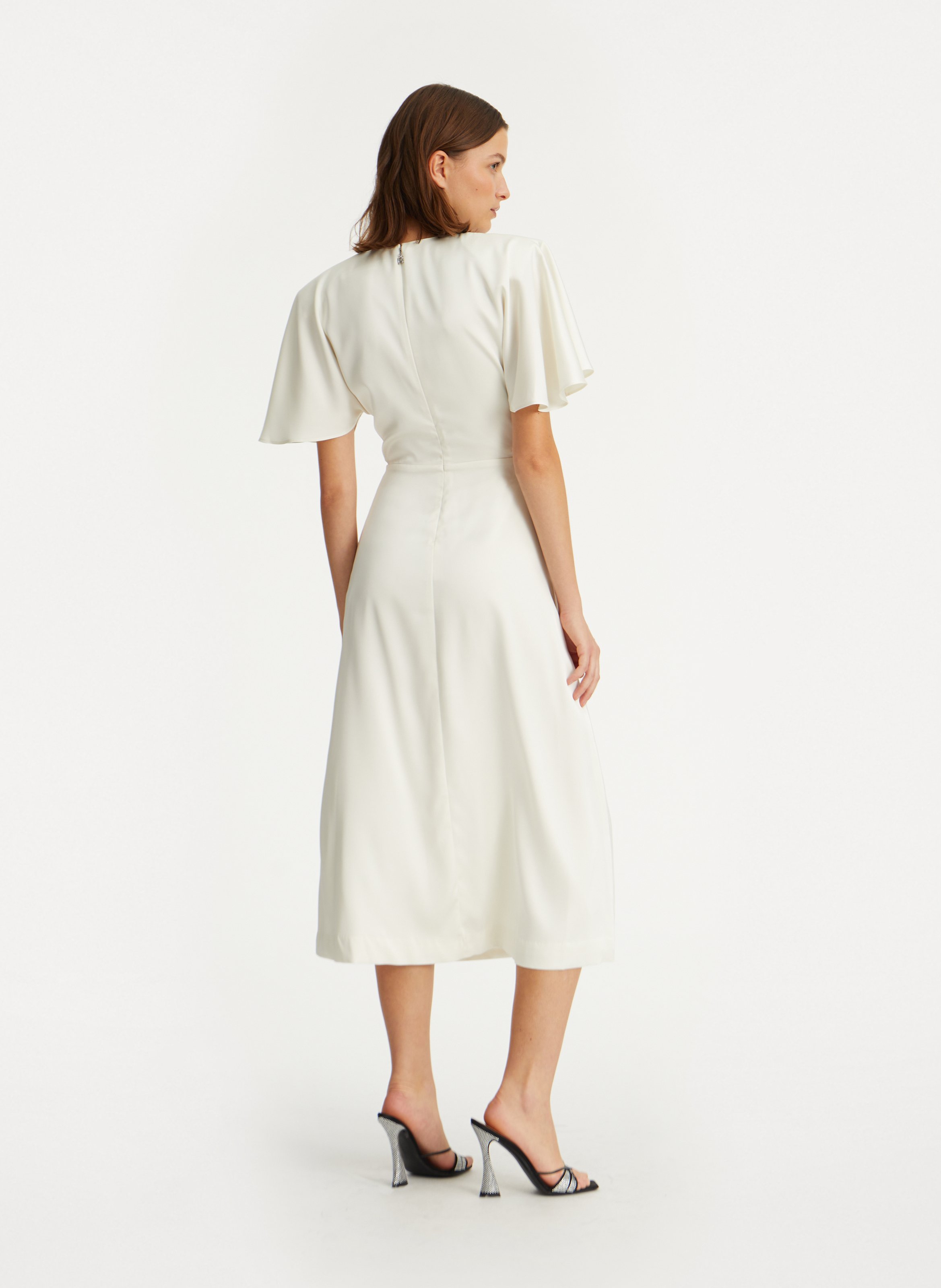 Long round neck satin dress ROTATE White