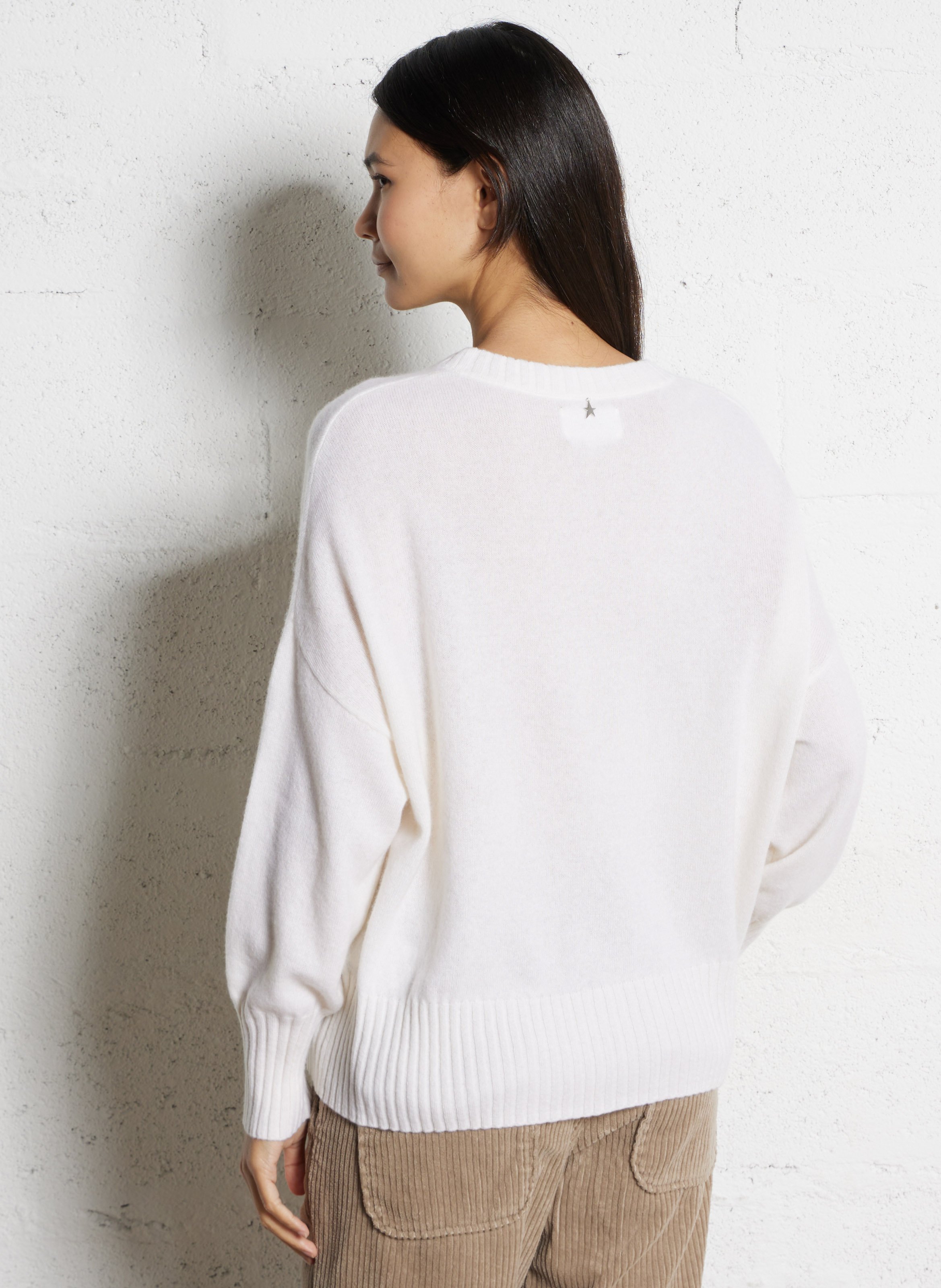Pull oversize col rond en cachemire SUD EXPRESS Blanc