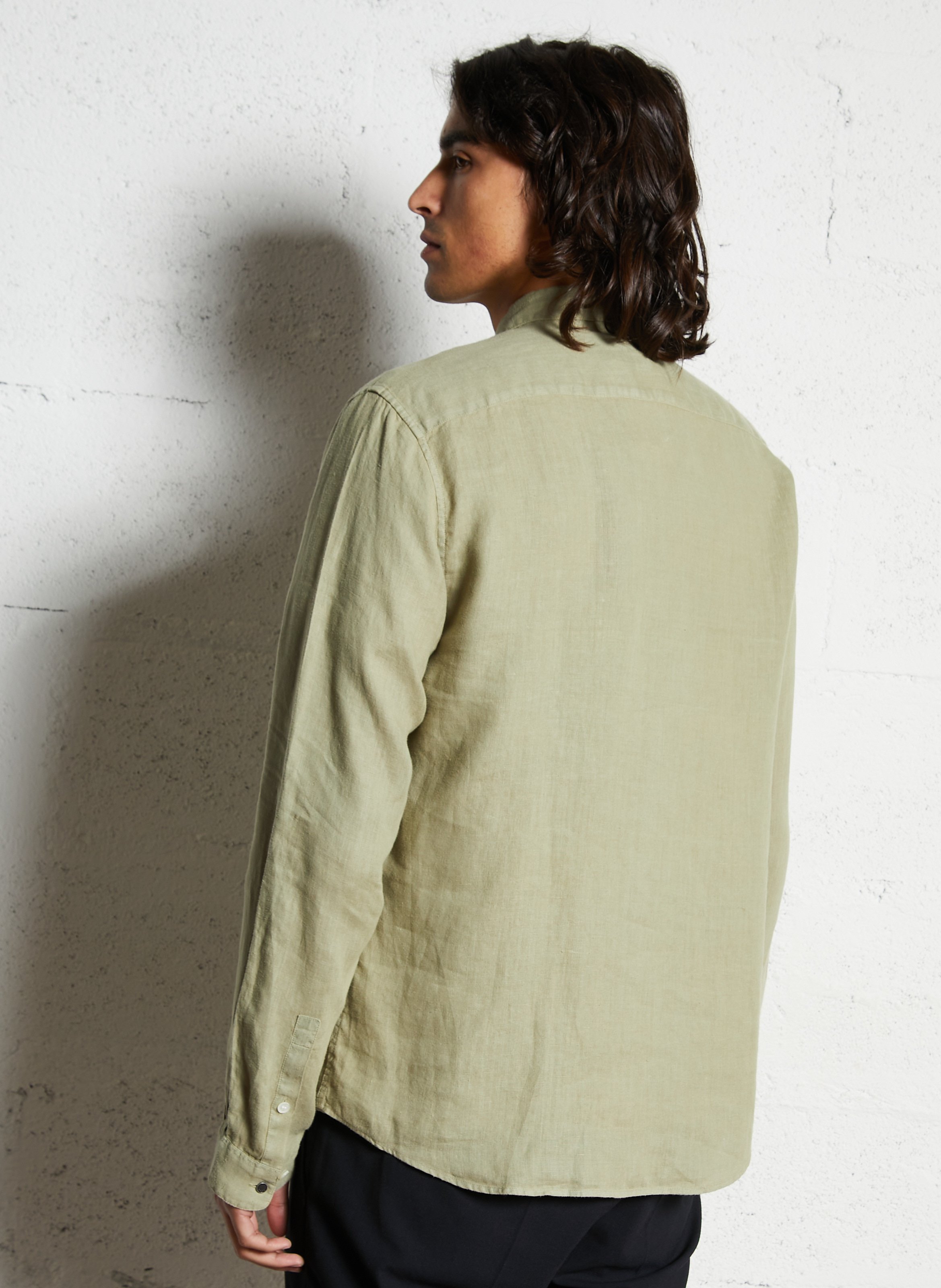 Chemise slim-fit col parisien en lin IKKS Vert