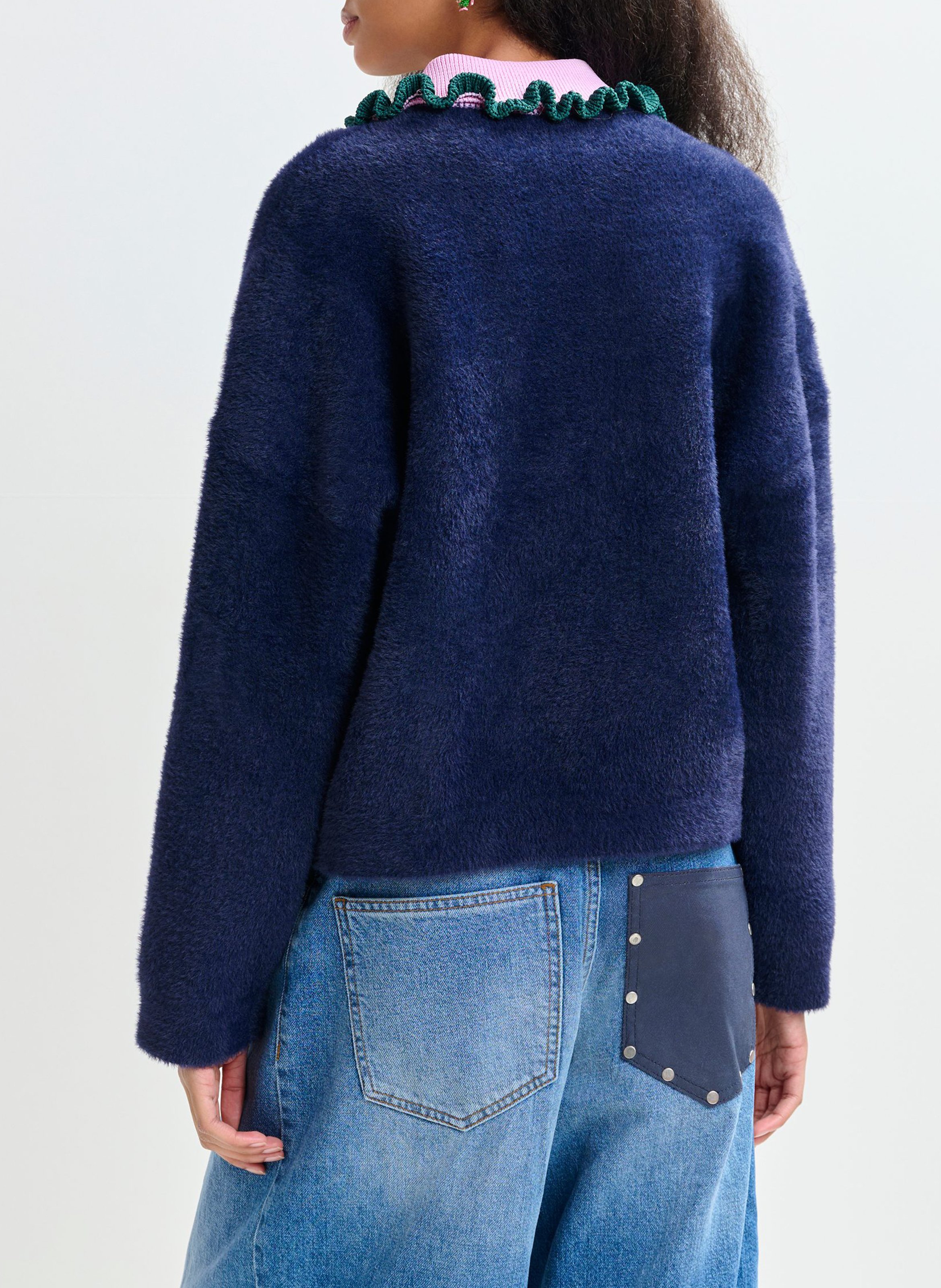 Cardigan droit col classique en maille ESSENTIEL ANTWERP Bleu