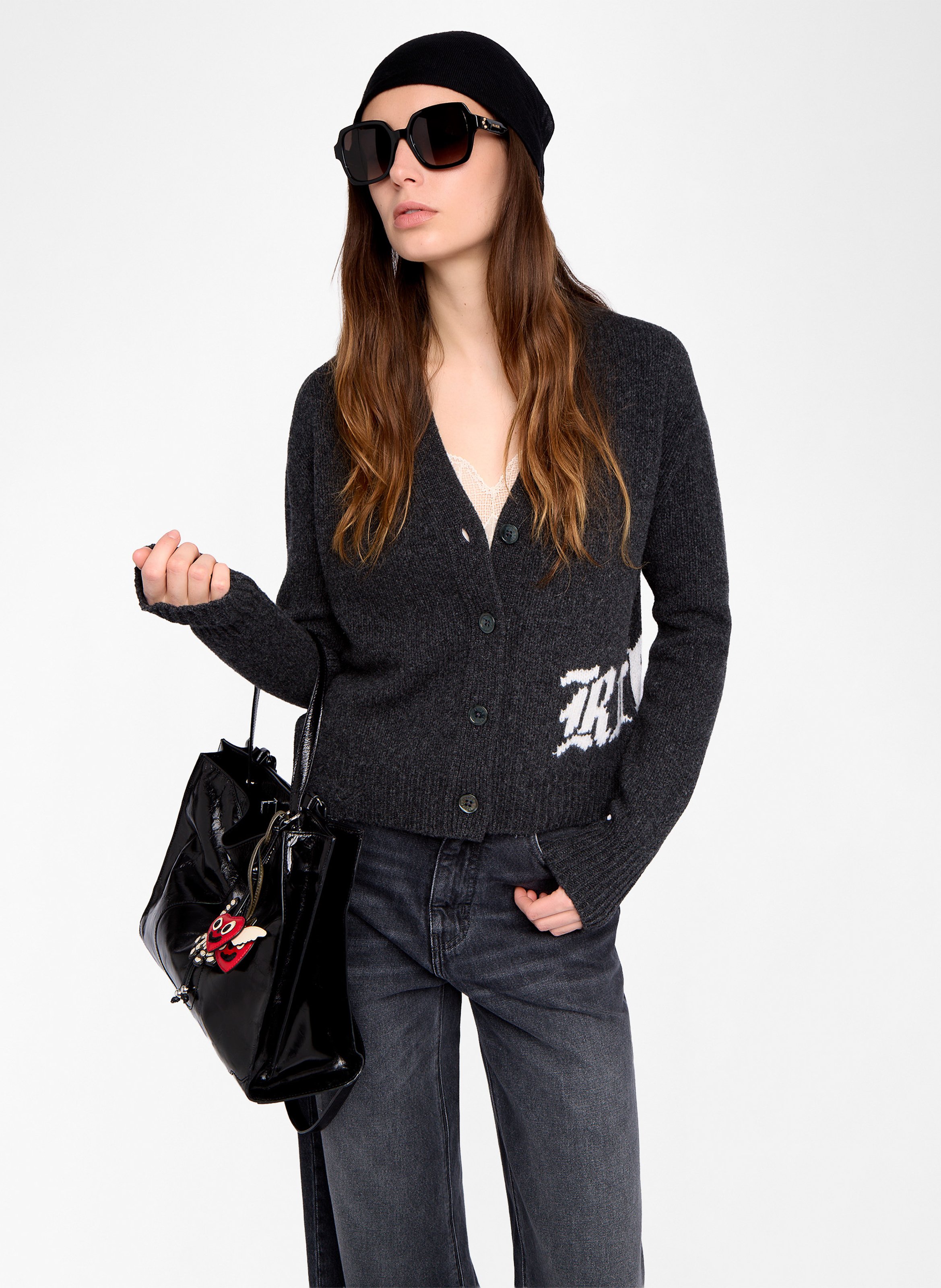 V-Ausschnitt-Knopfleiste aus Wolle ZADIG&VOLTAIRE Grau