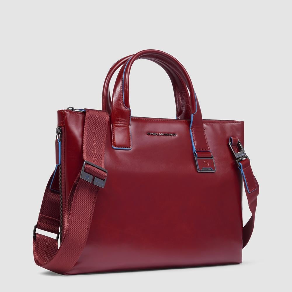 Customizable leather bag for laptop and ipad® with shockproof and rfid protection PIQUADRO Red
