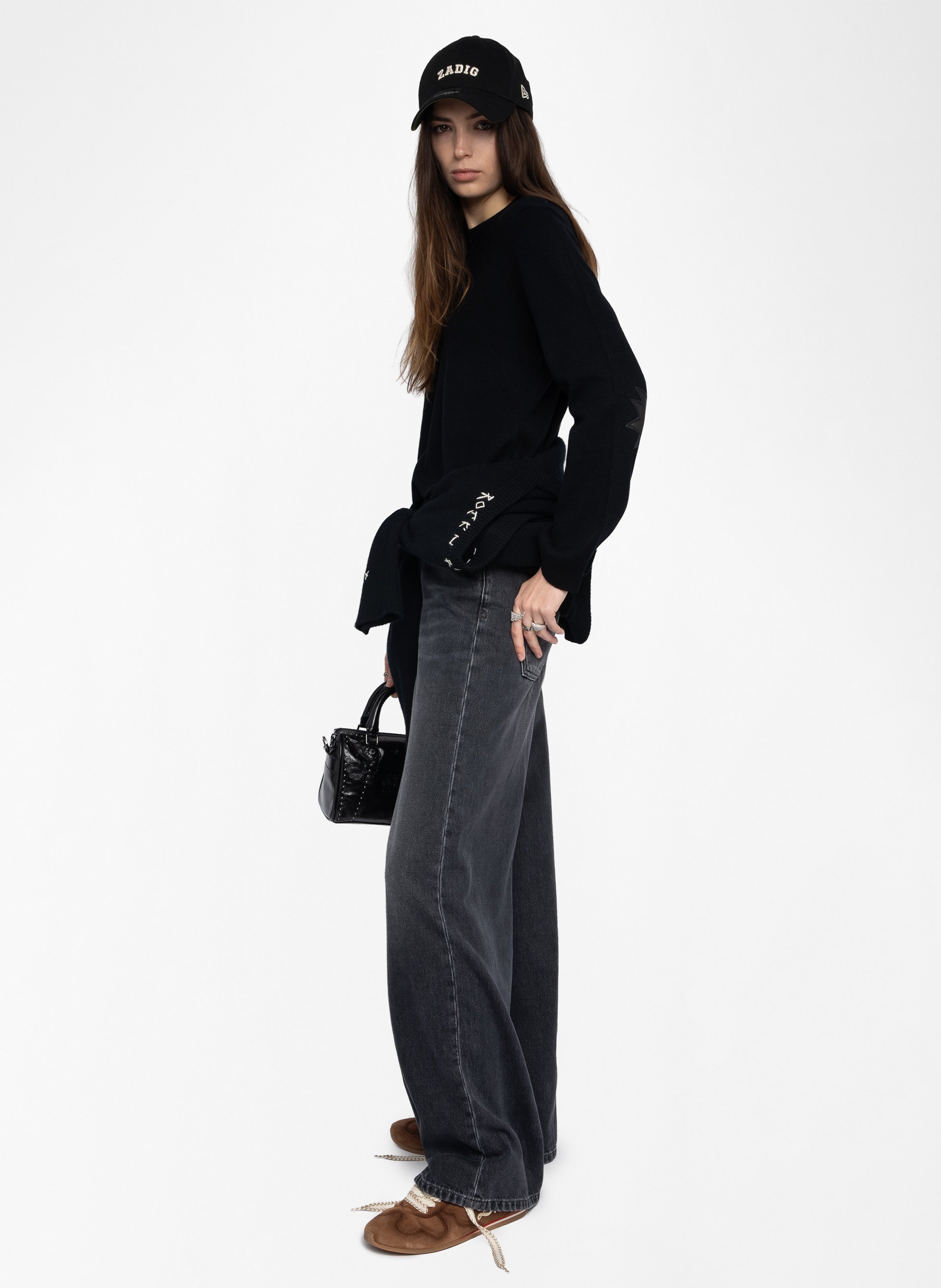 Pull col rond avec patchs en cuir ZADIG&VOLTAIRE Noir