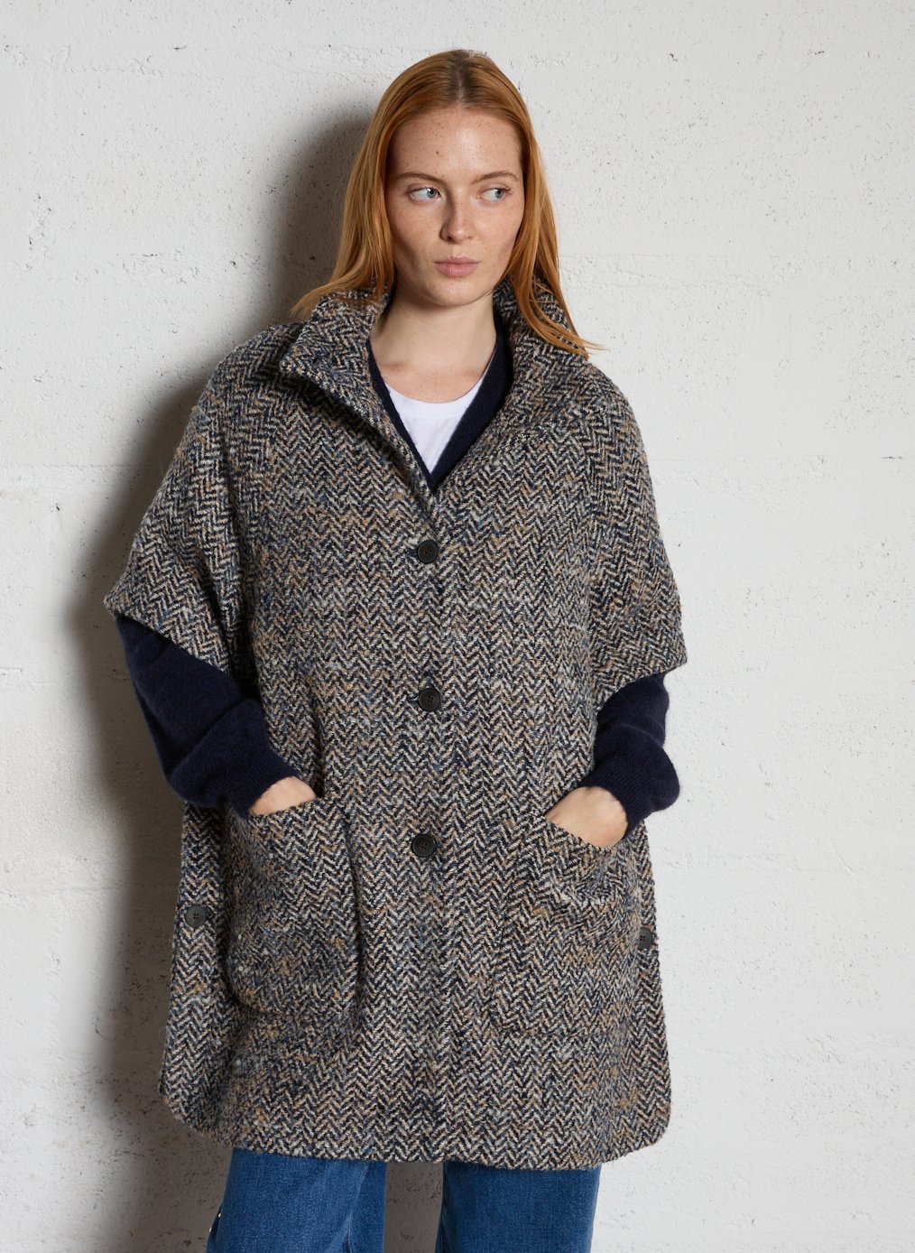 High-neck wool-blend cape MAISON 123 Blue