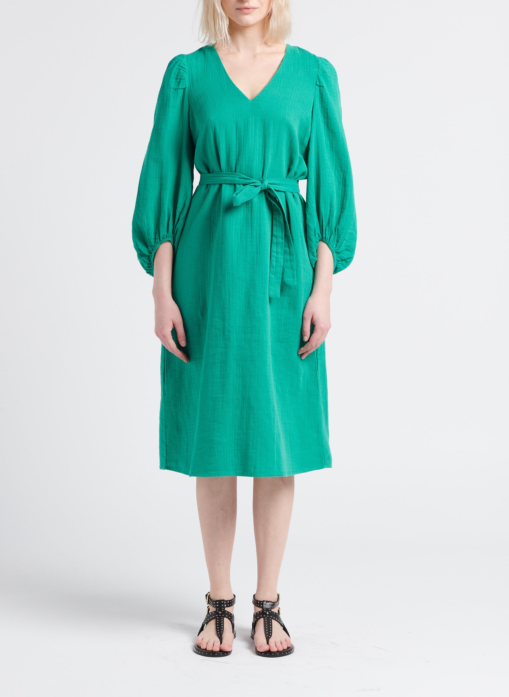 V-neck cotton midi dress VILA Green