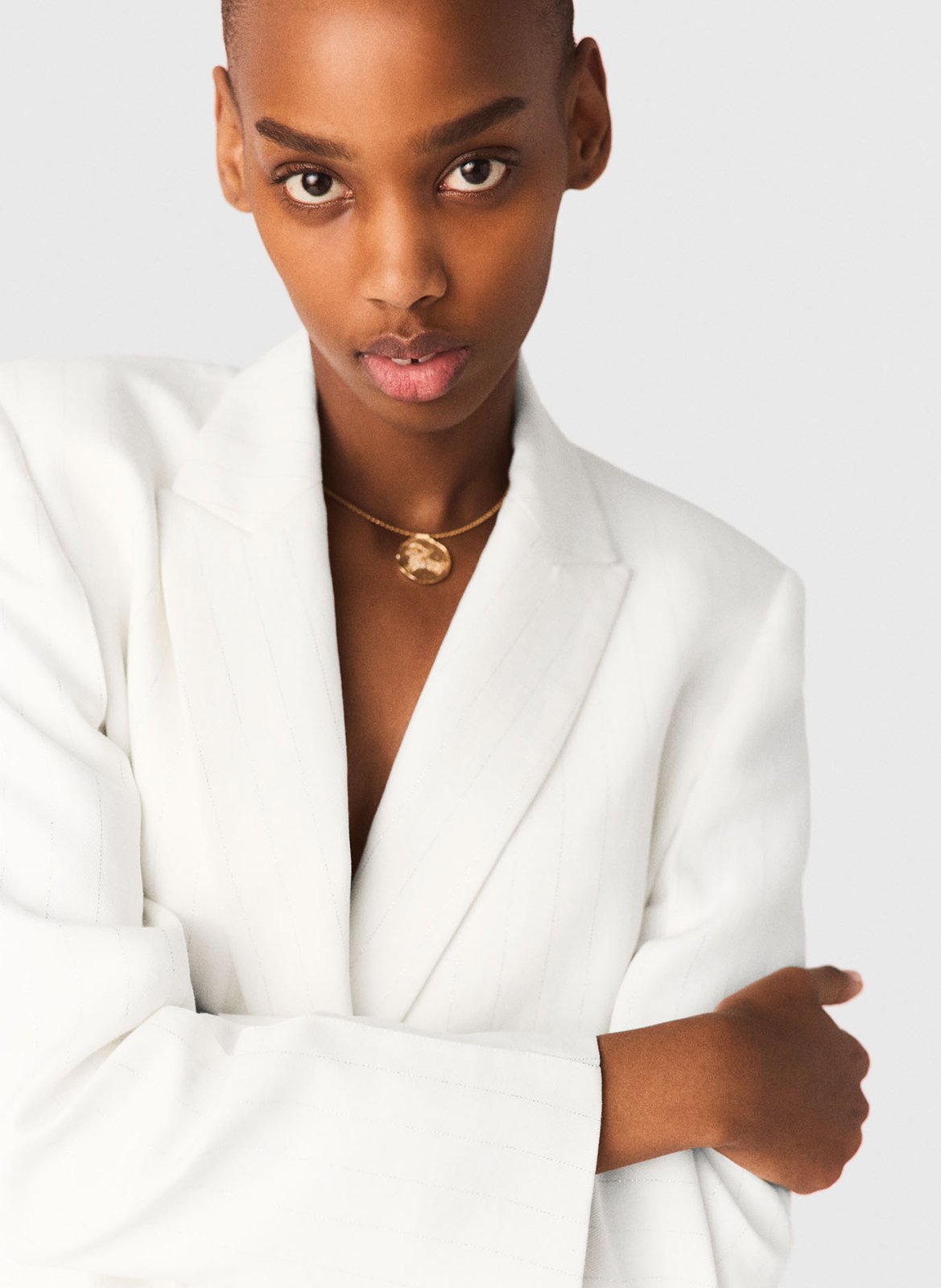 Rechte, gestreepte blazer MAJE Wit