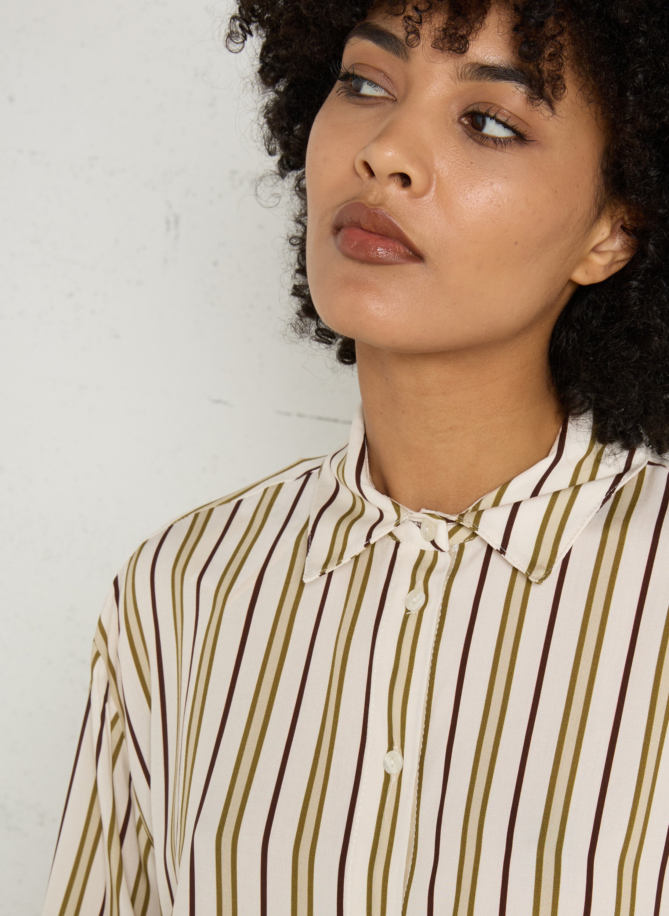 Classic Striped Straight-Cut Shirt PLEASE Beige