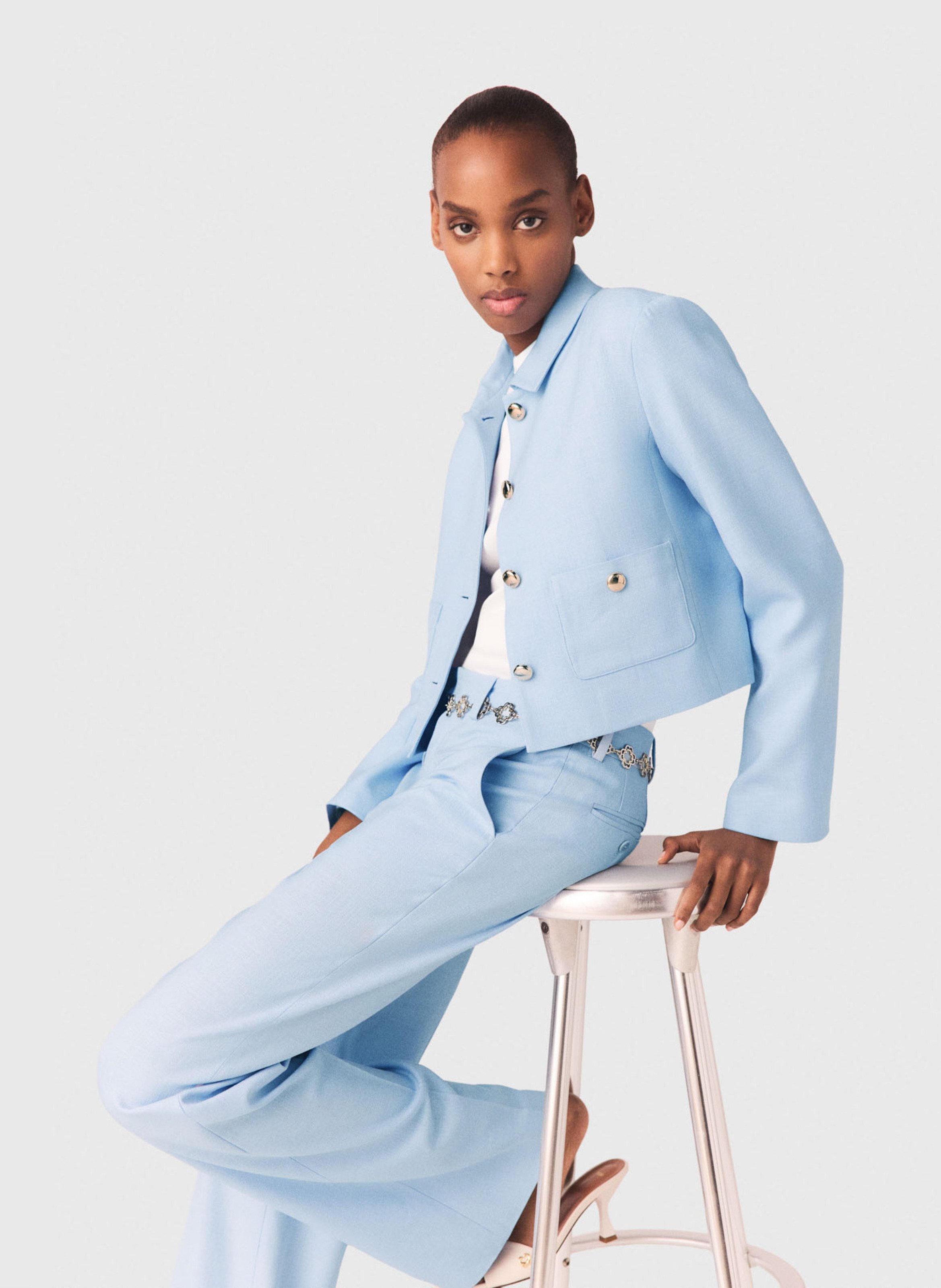 Short straight solid color jacket with buttons MAJE Blue