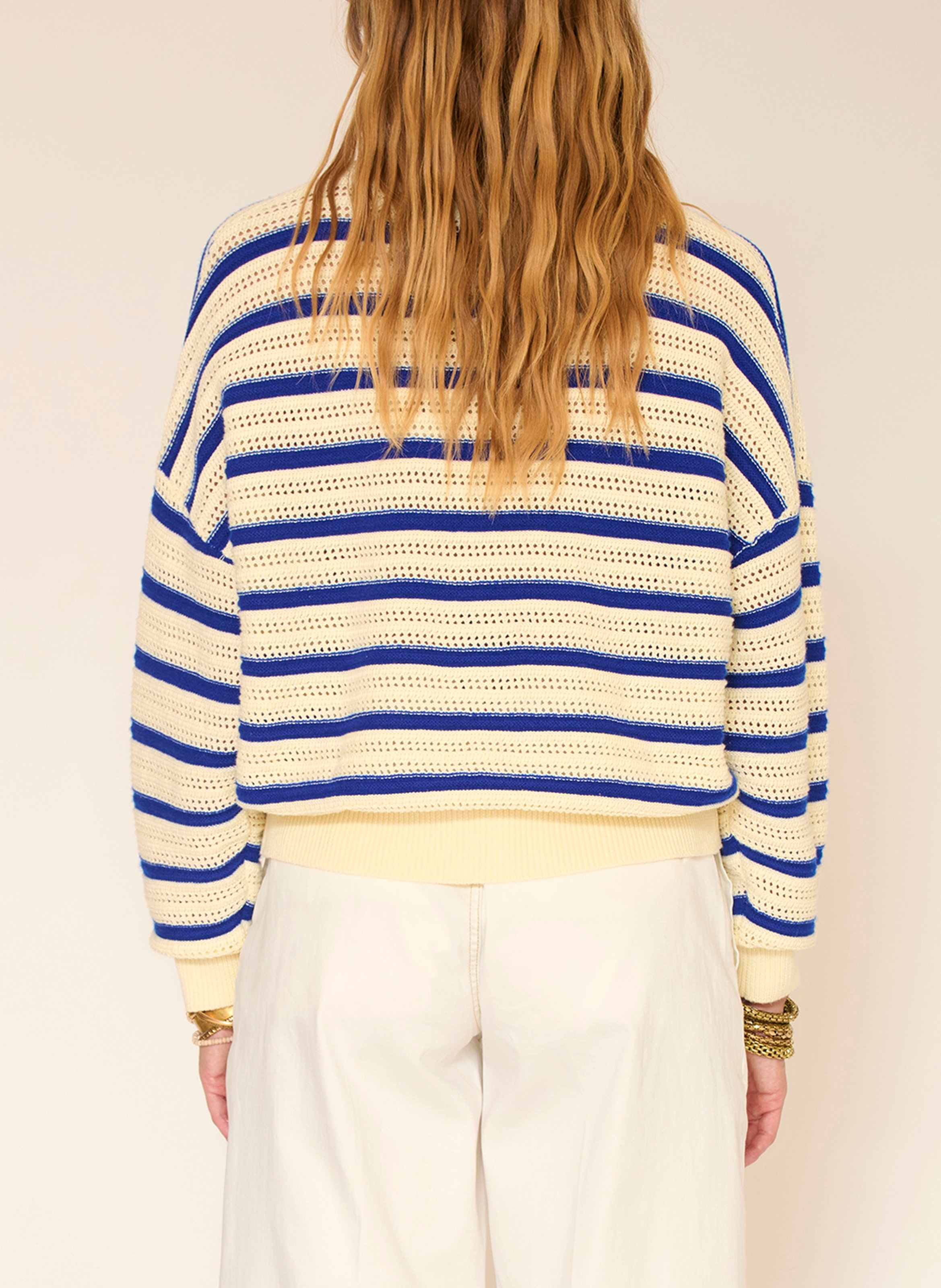 Oversized striped openwork knit sweater MKT Beige