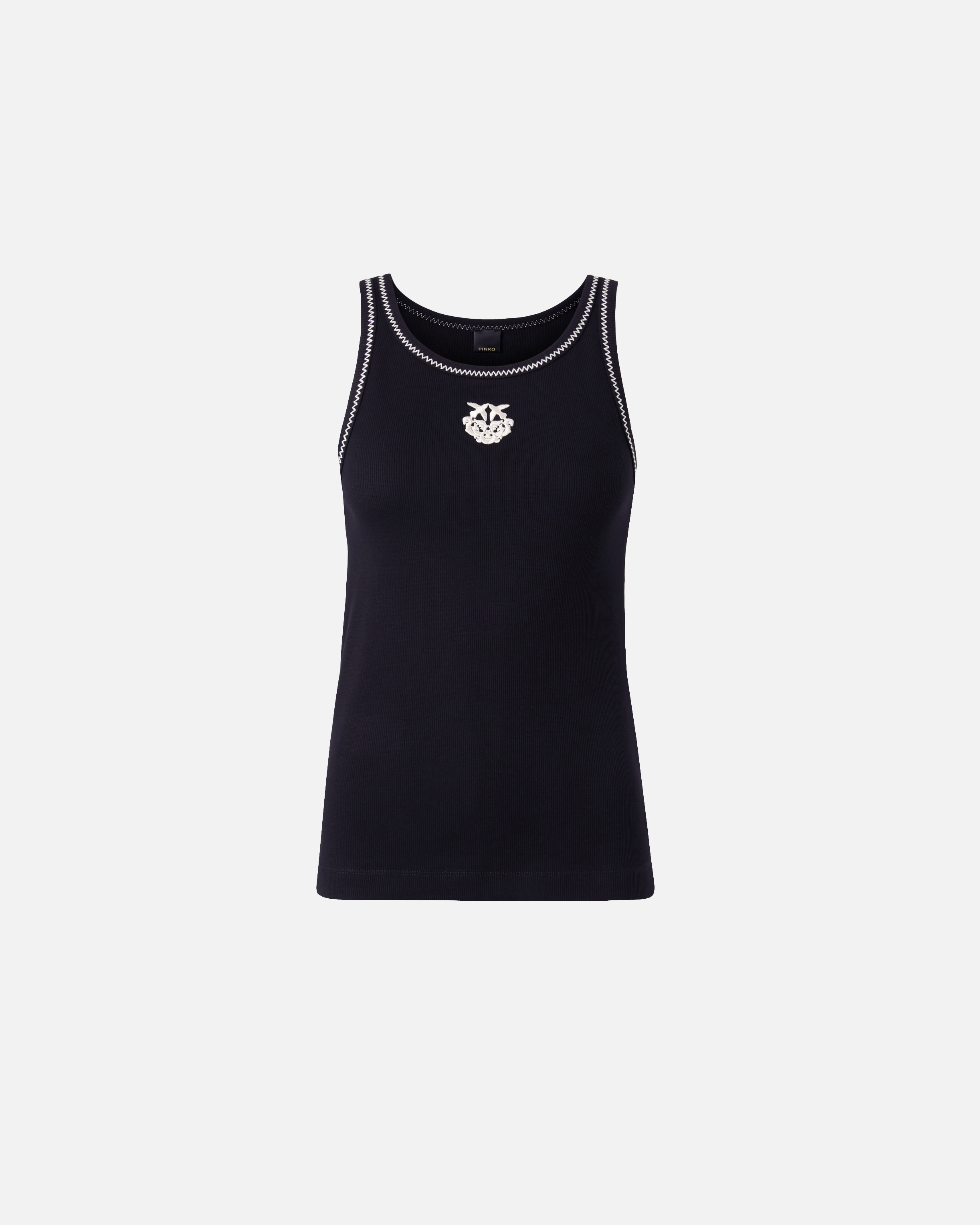 Ribbed knit tank top with love birds embroidery Multicolored