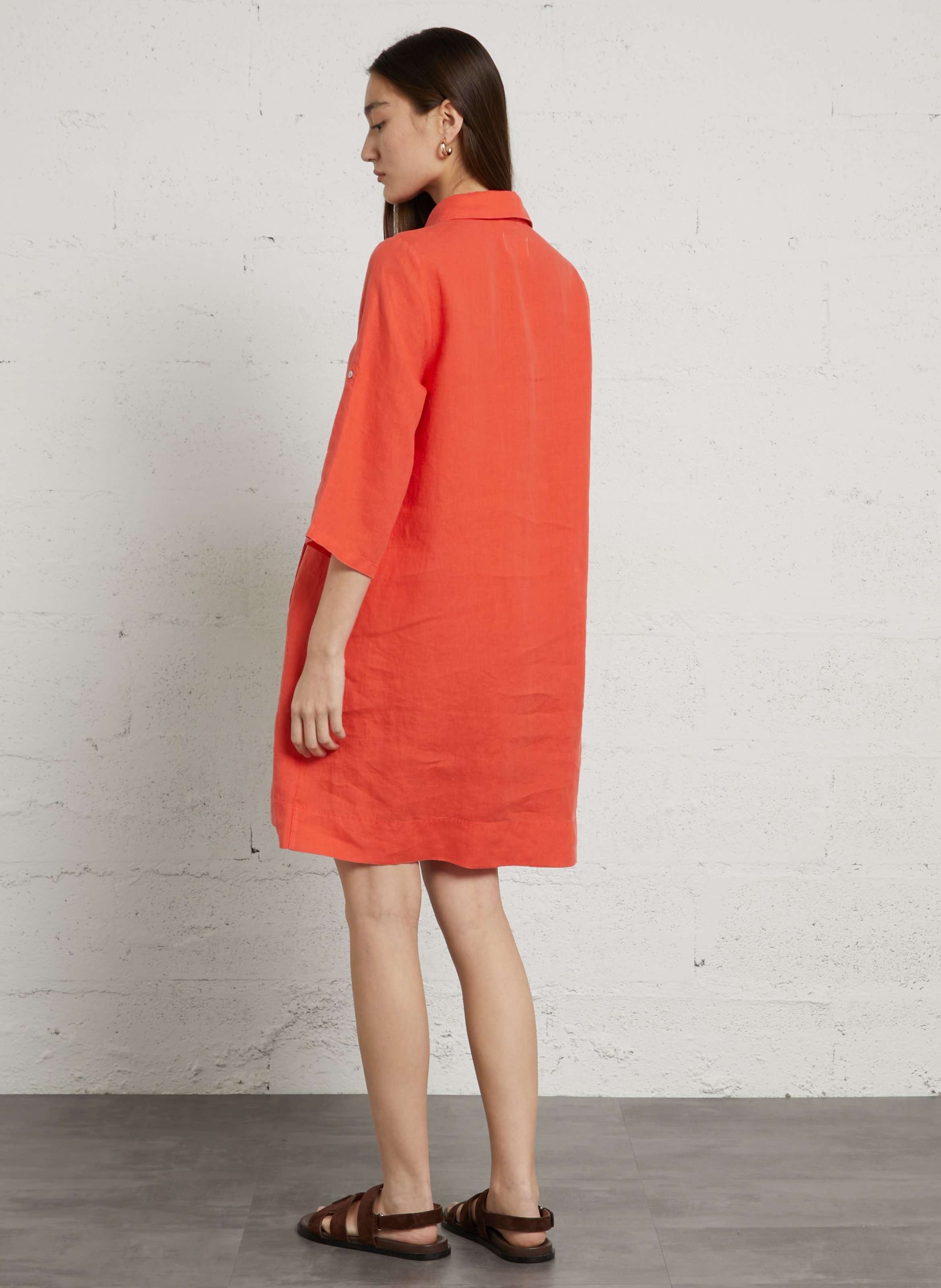 V-neck linen midi dress SUD EXPRESS Red