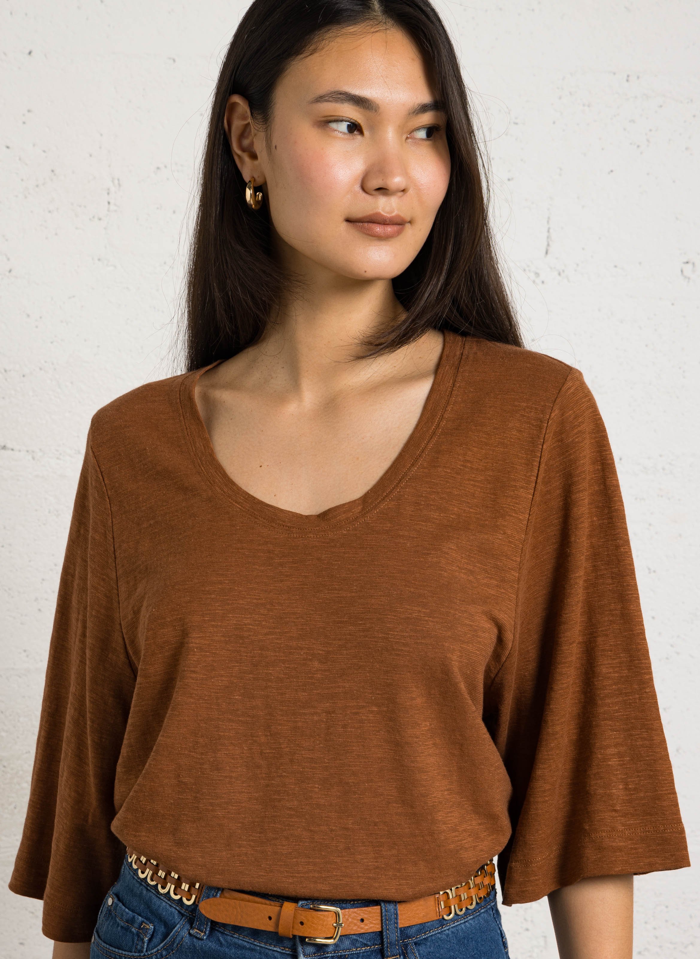 Effen top met lange mouwen en ronde hals MAISON 123 Bruin