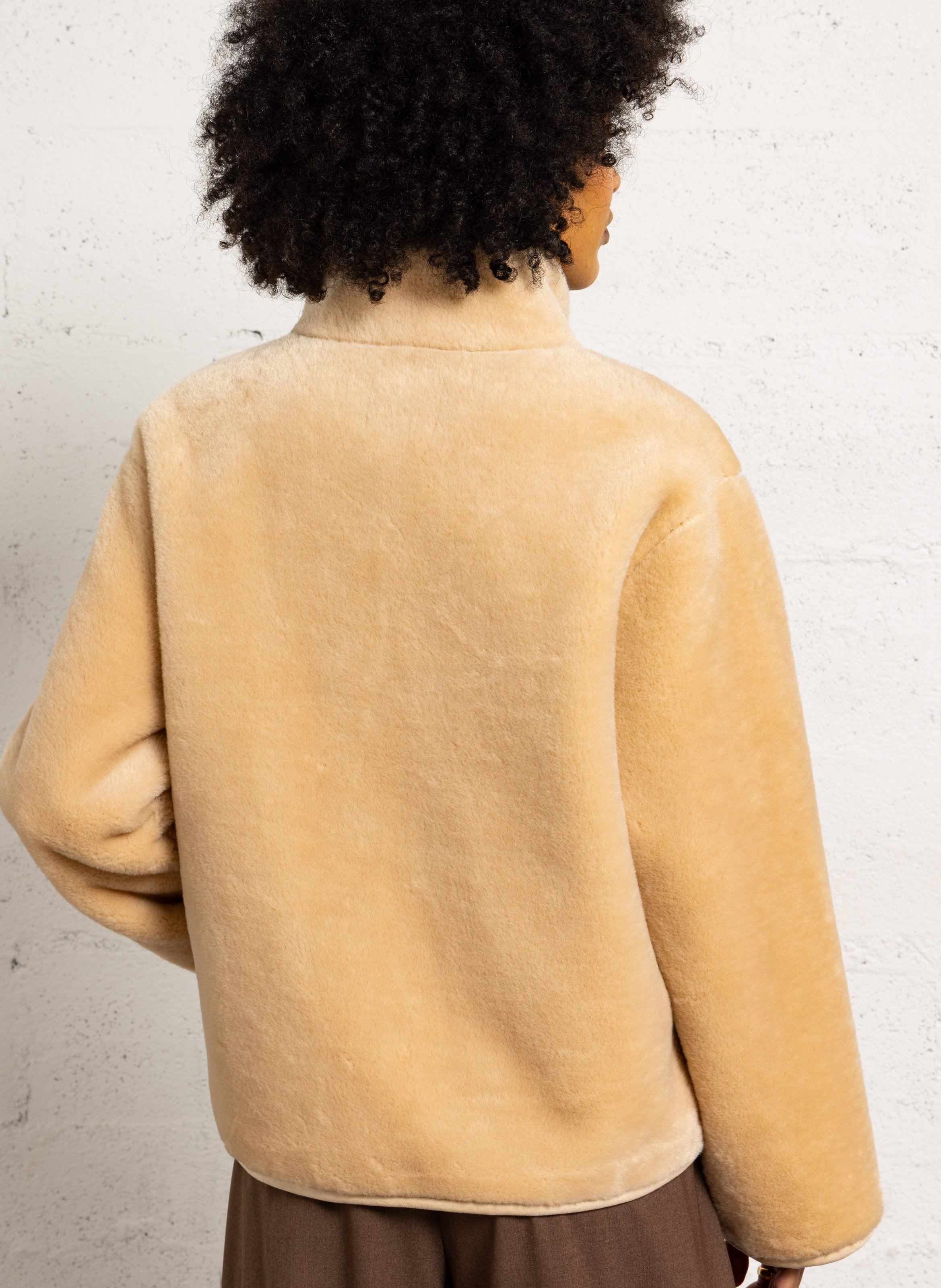 Manteau col montant en fausse fourrure SUNCOO Beige