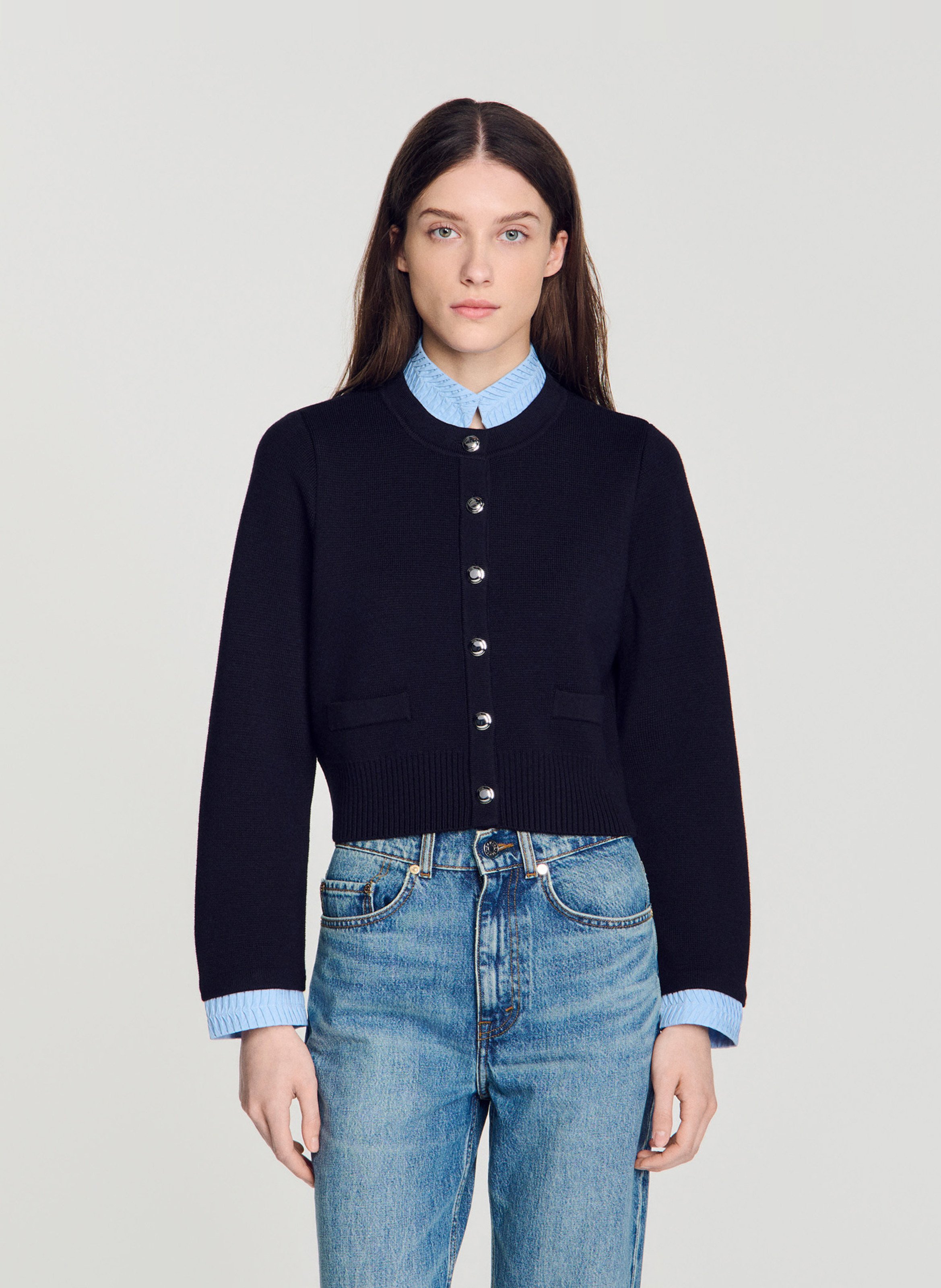 Cardigan boutonné uni SANDRO Bleu