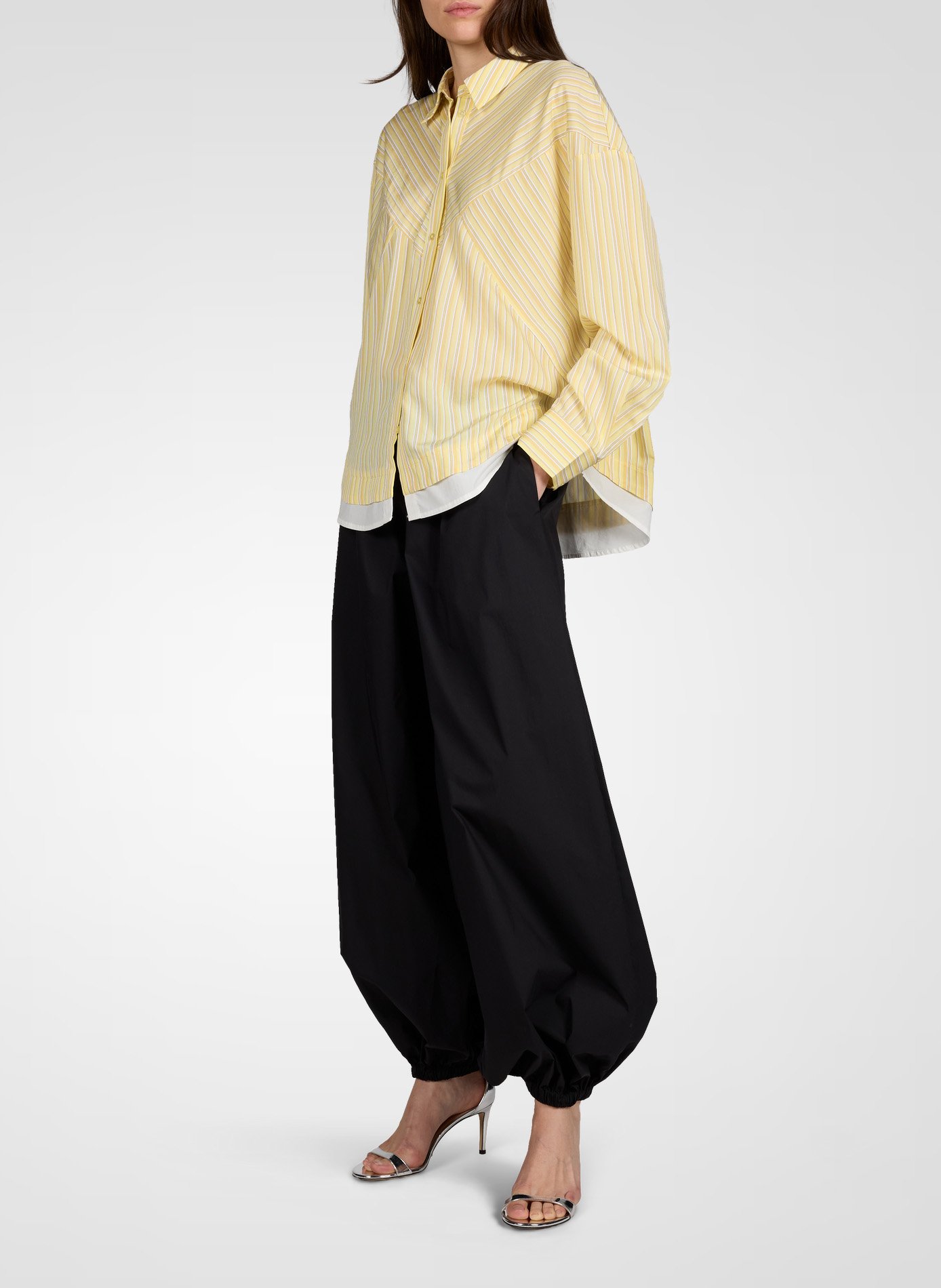 Straight striped shirt with classic collar OBJECT Yellow