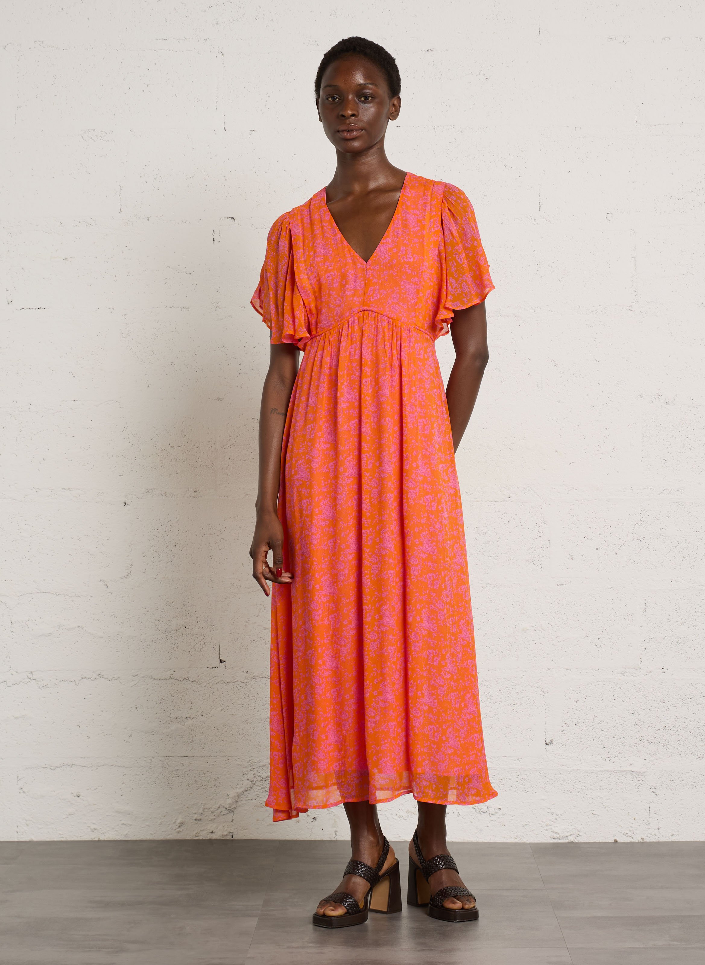 Robe longue col V  MAISON 123 Orange
