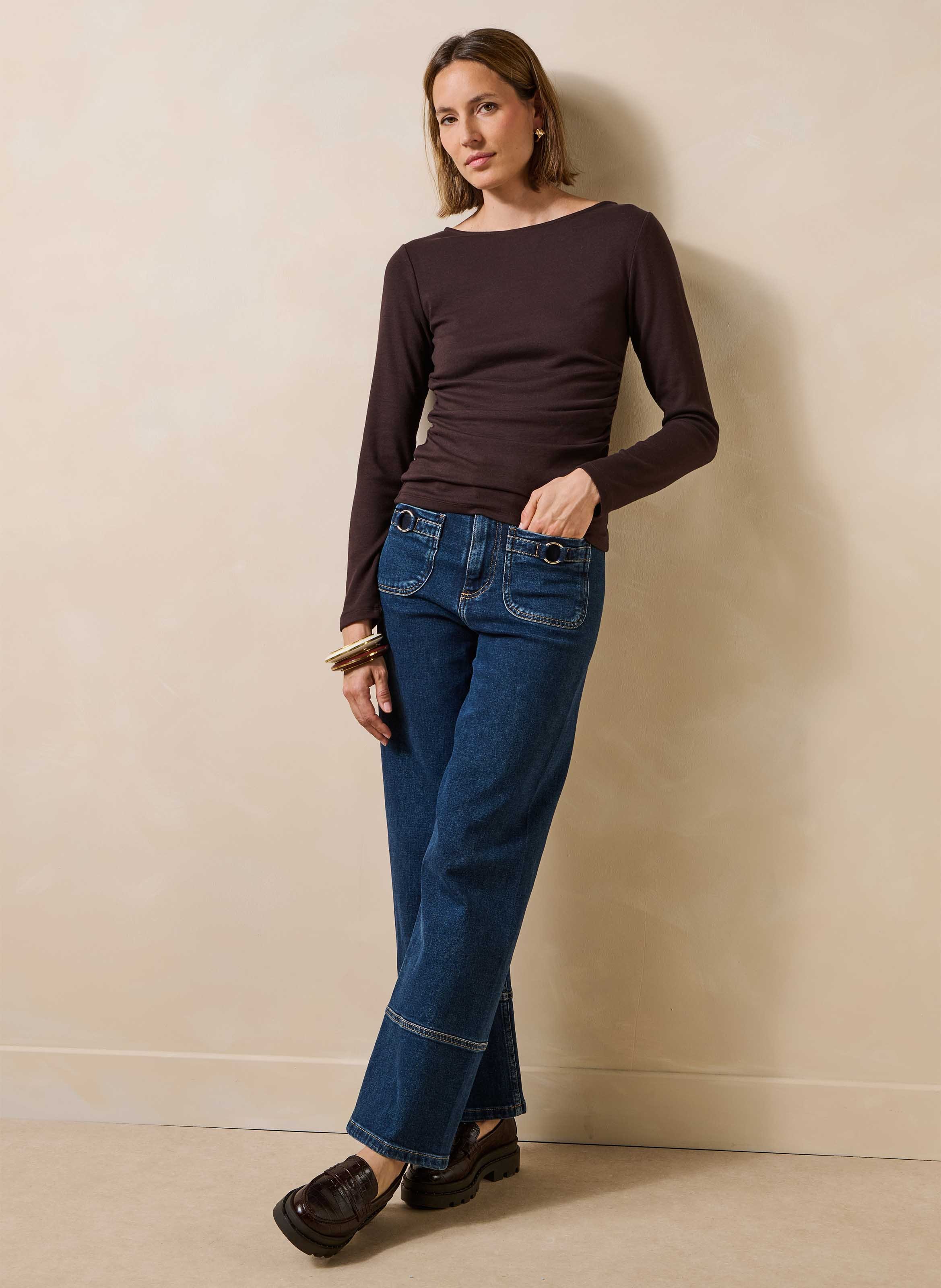 Tee-shirt droit col rond LA FEE MARABOUTEE Marron