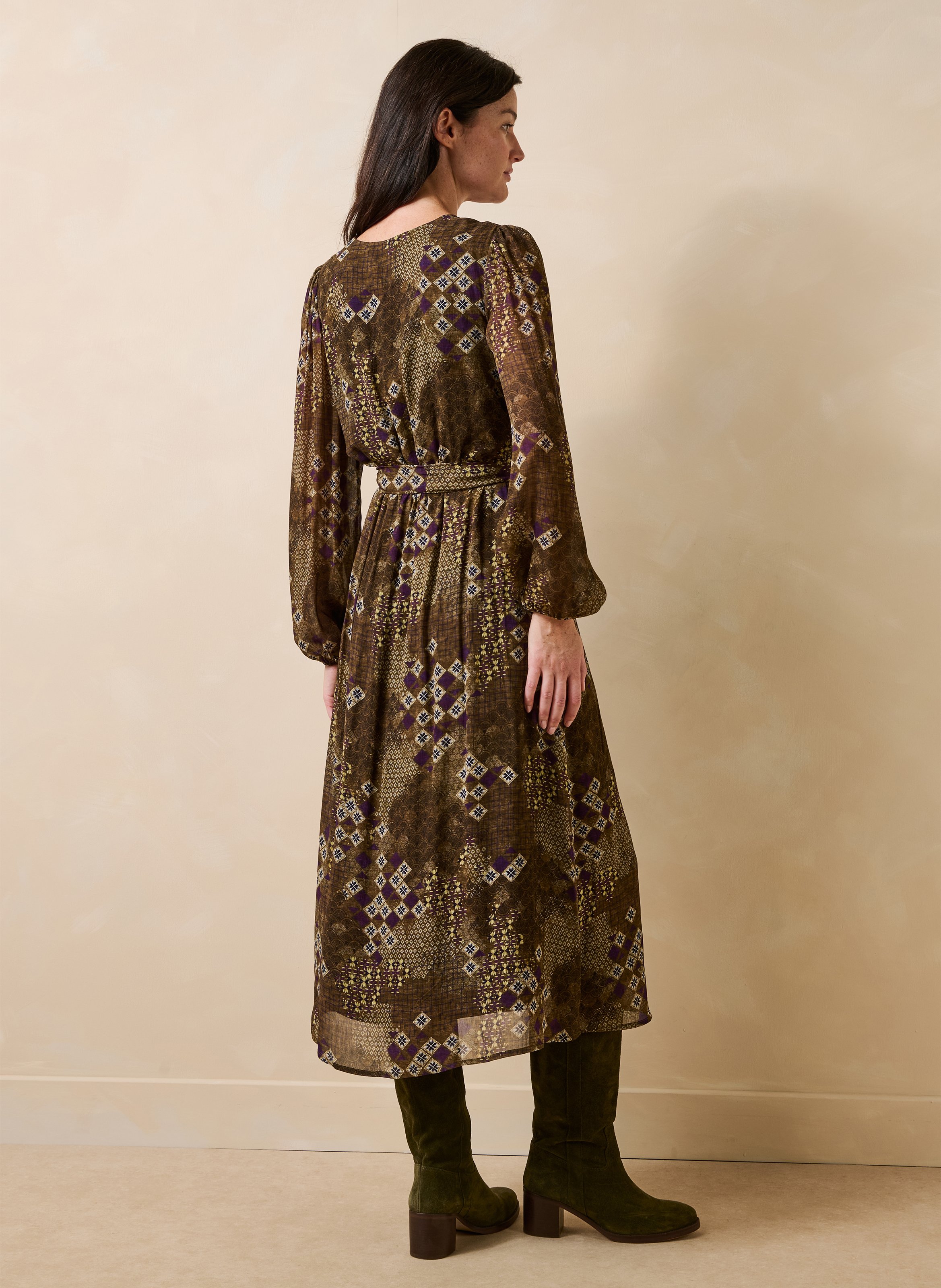 Lange jurk met etnische print en ceintuur LA FEE MARABOUTEE Veelkleurig