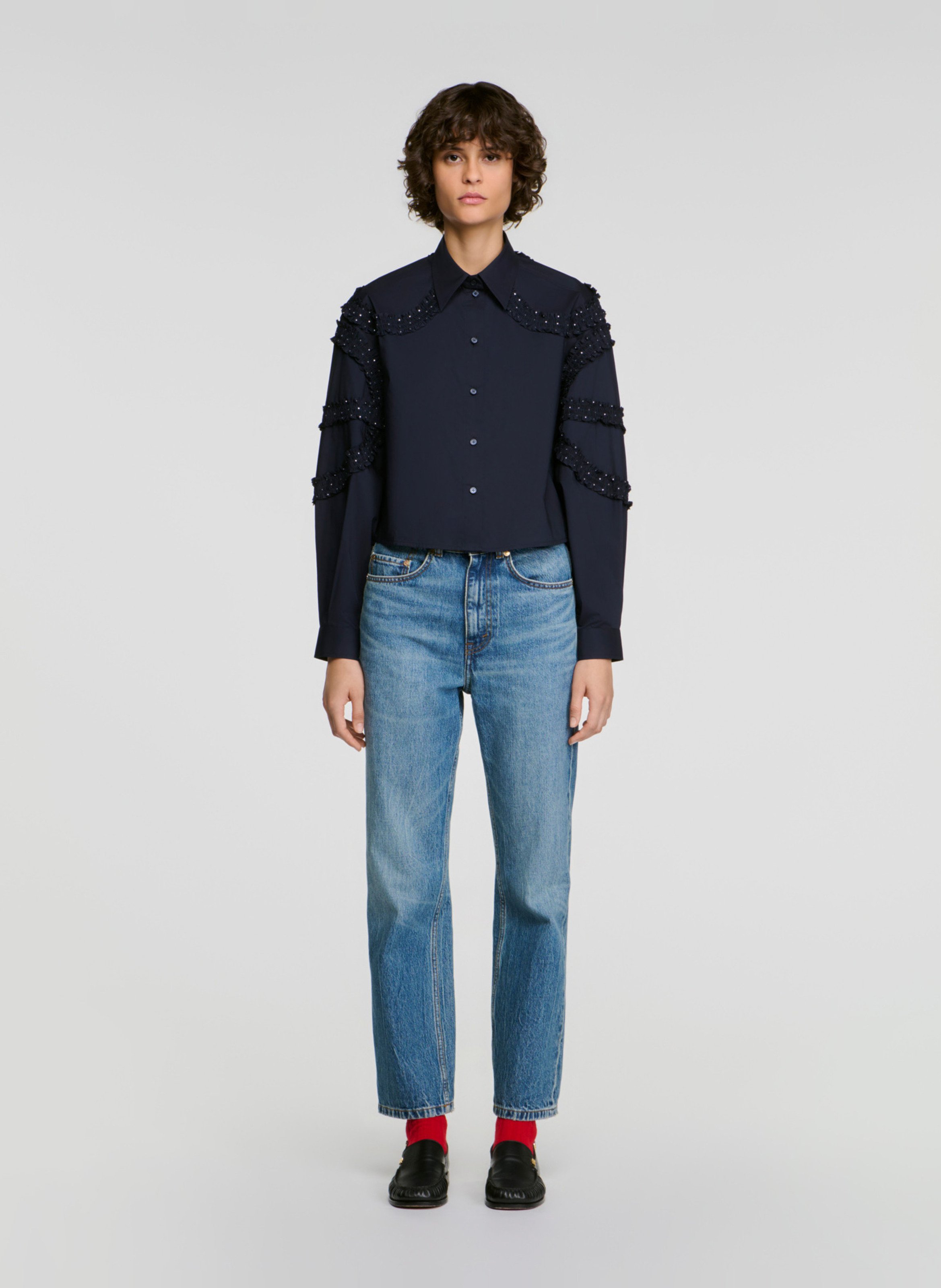 Rechte effen knoopblouse SANDRO Blauw