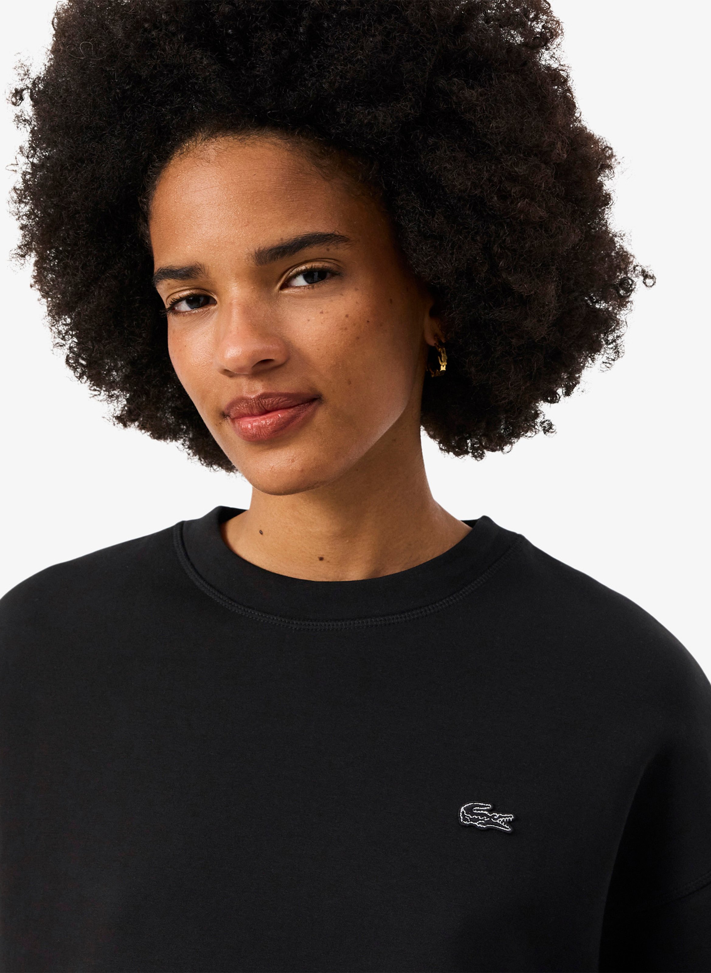 Oversized cotton-blend sweatshirt with round neck LACOSTE Black