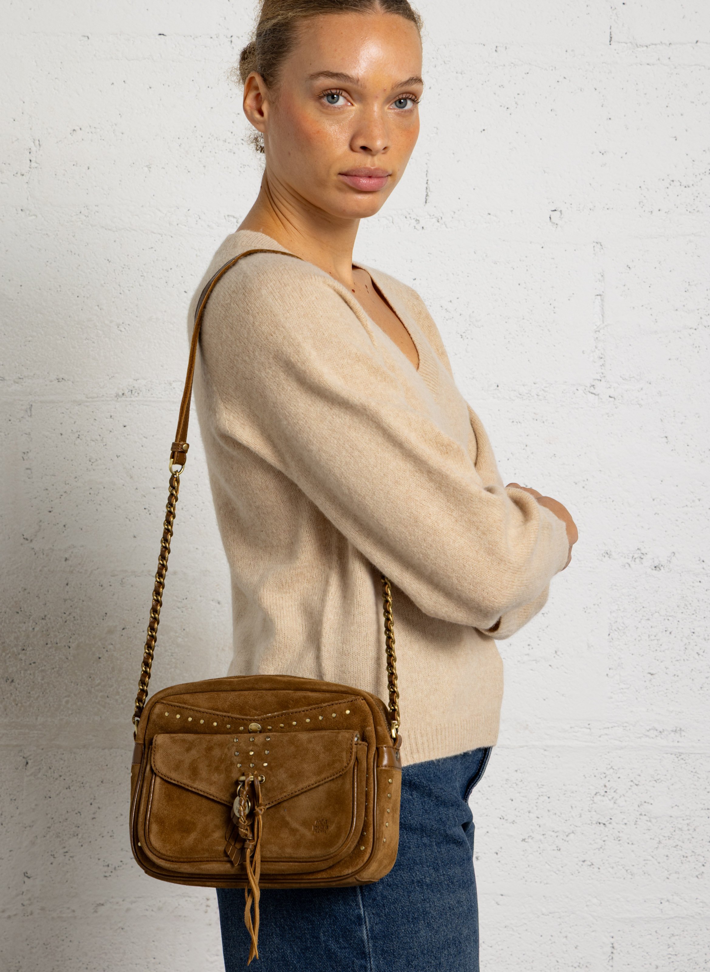 Umhängetasche aus Leder MILA LOUISE Beige