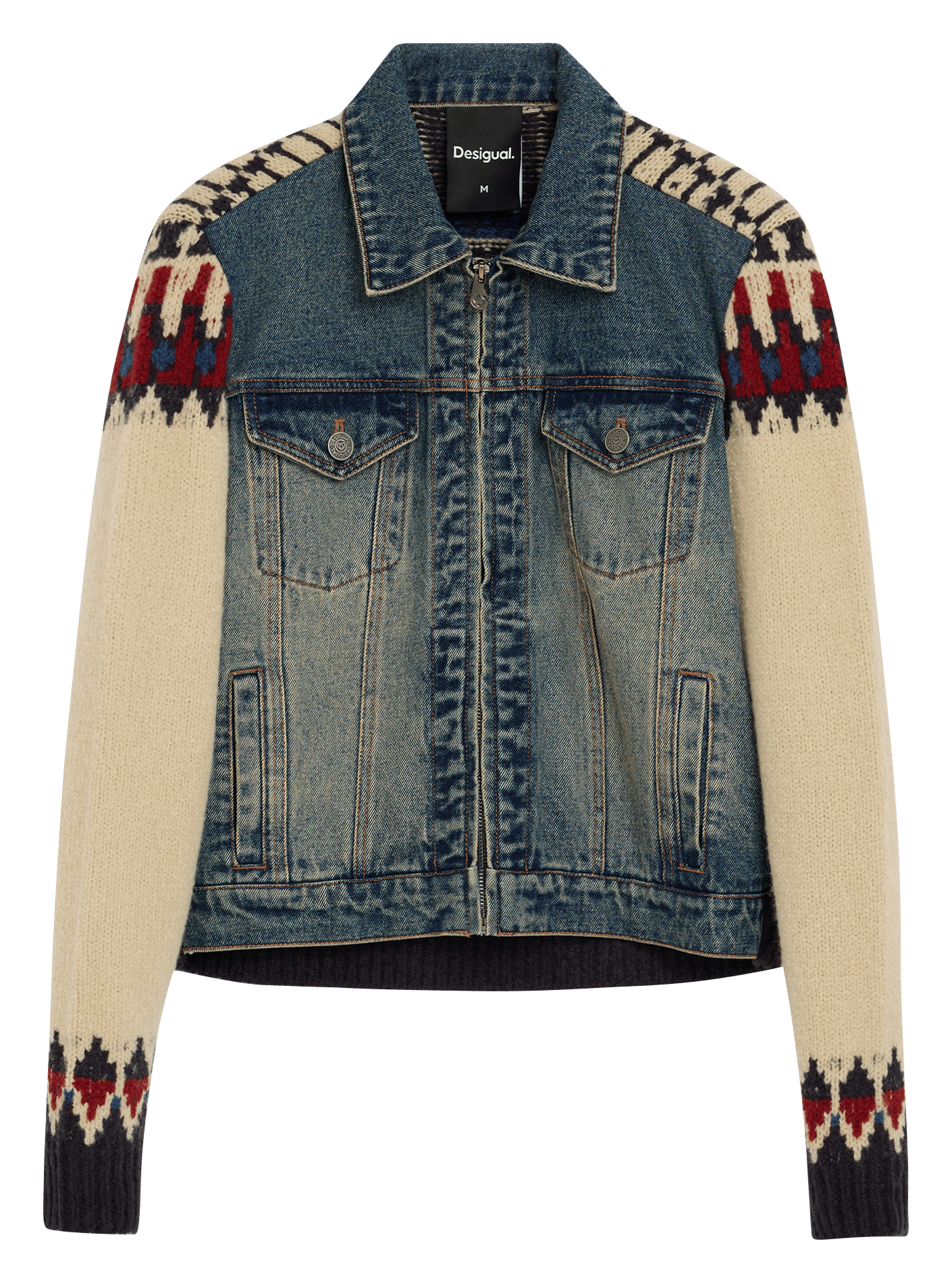 Spijkerjas met contrasterende gebreide mouwen DESIGUAL Blauw