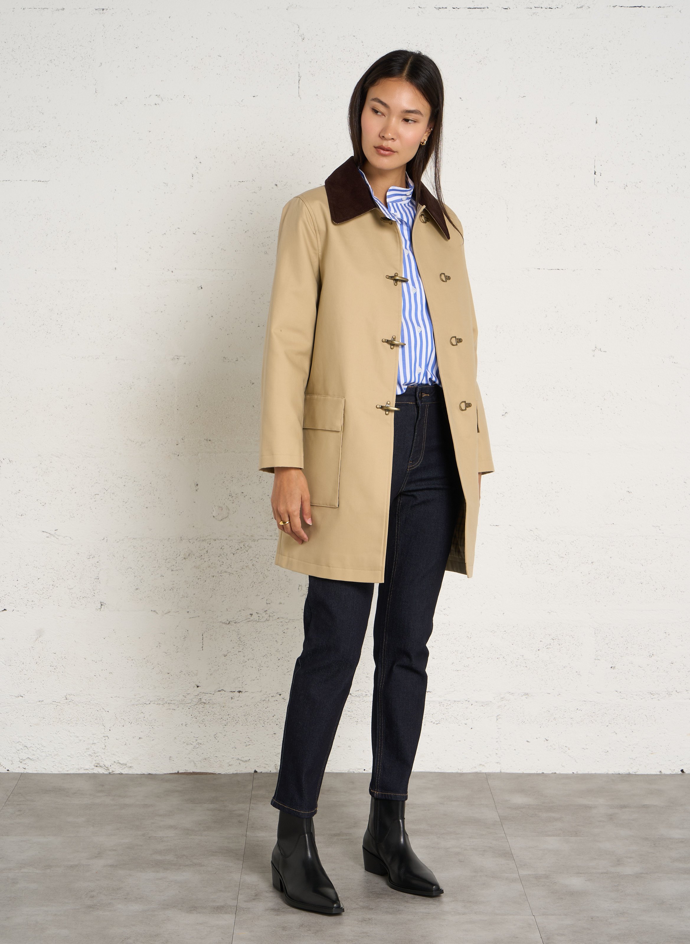 Manteau droit col velours côtelé MAISON 123 Beige