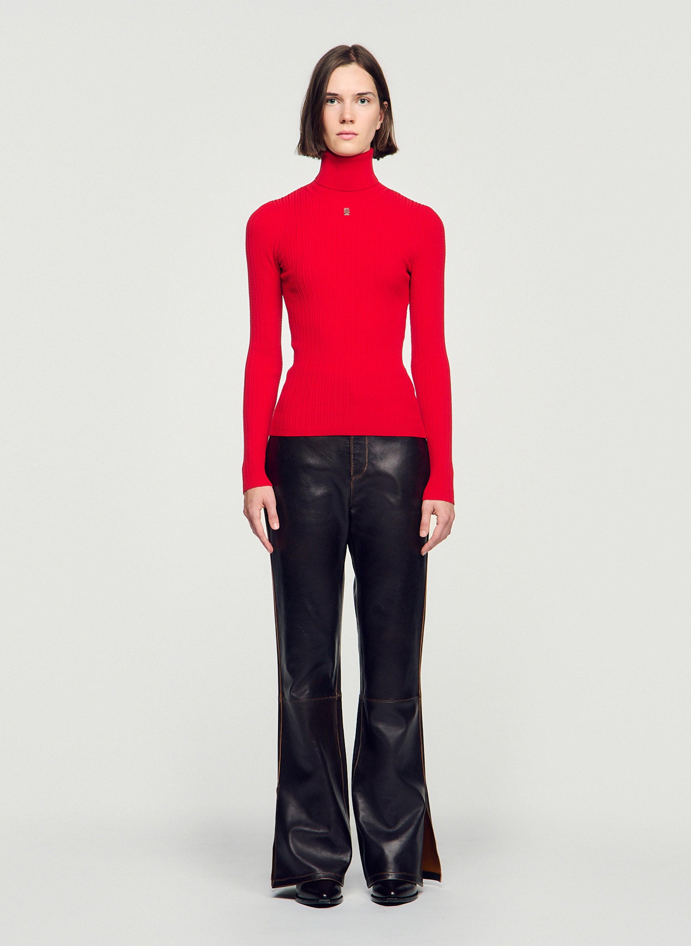 Pull droit col roulé SANDRO Rouge