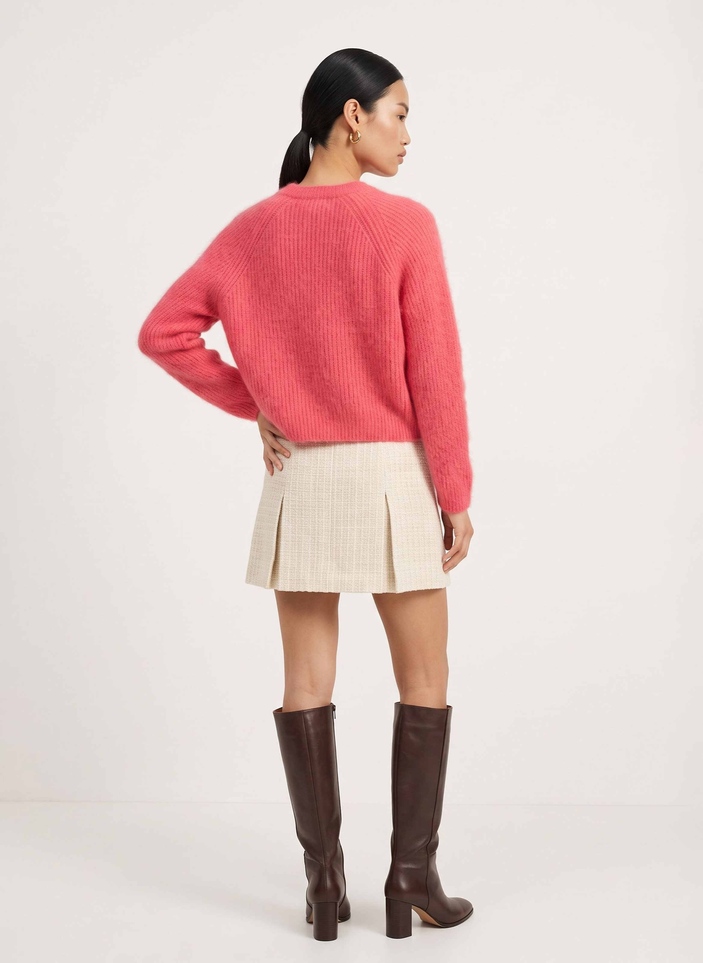 Pull droit col rond en laine mélangée KOOKAI Rose