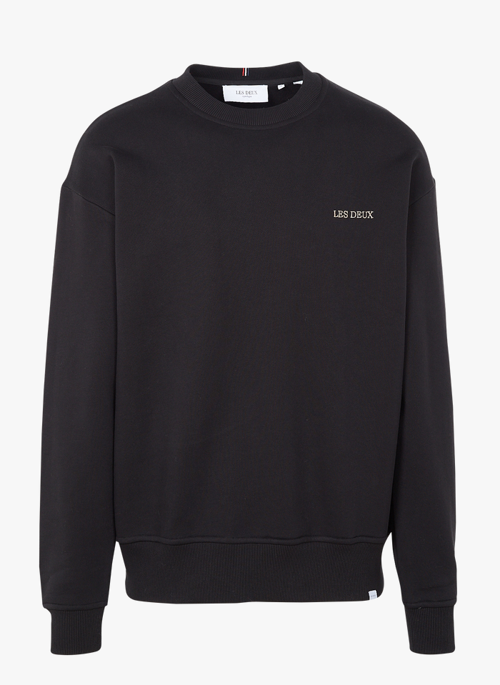 LES DEUX Black Regular-fit embroidered cotton sweatshirt with round neck