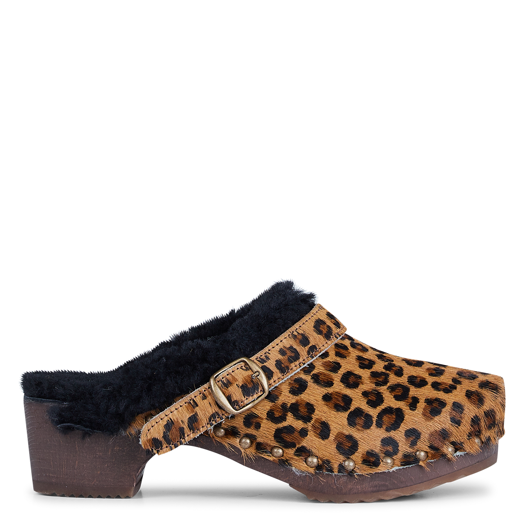 Leopard leather faux fur-lined clogs BOSABO Multicolored