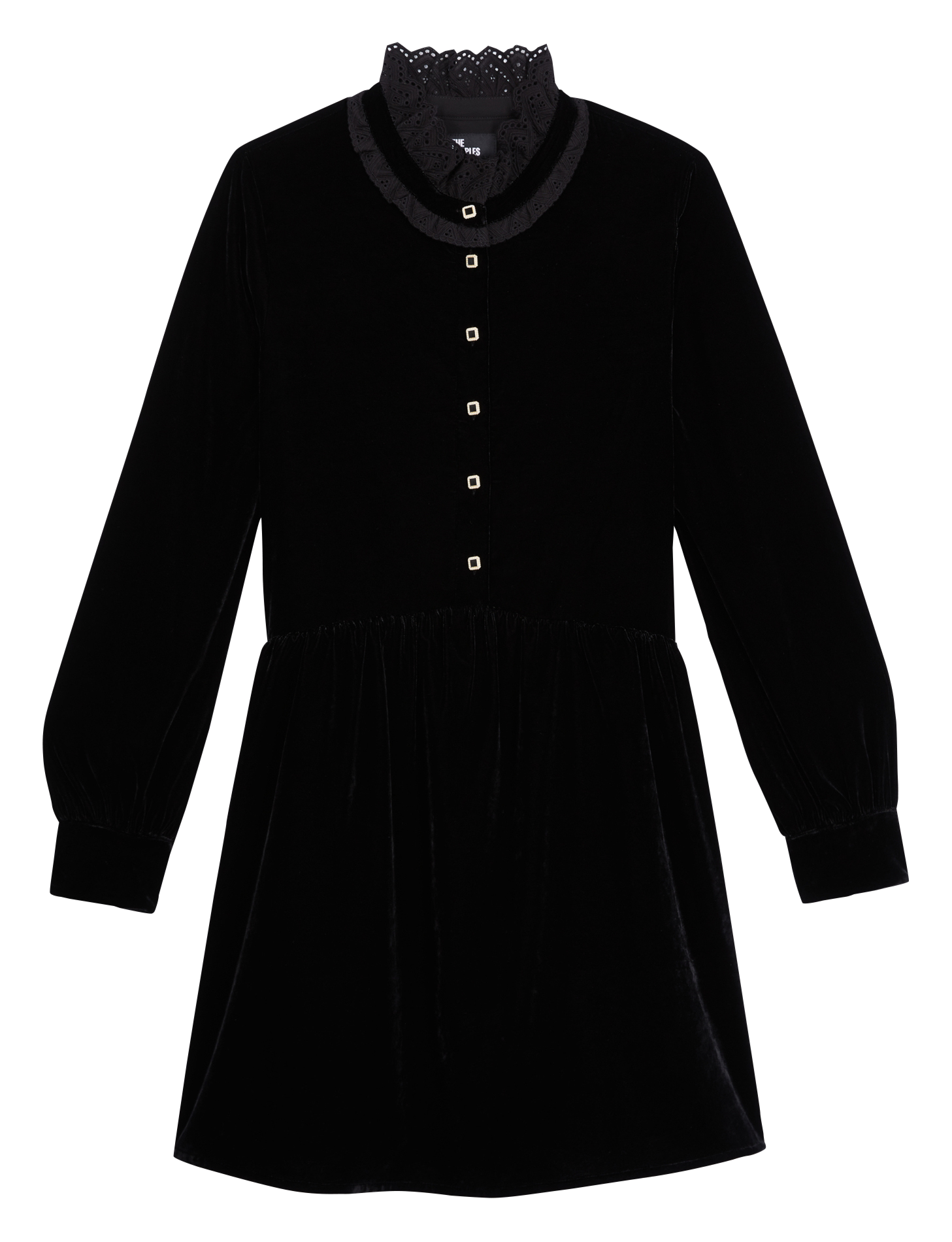 Korte jurk met opstaande kraag van kant THE KOOPLES Zwart