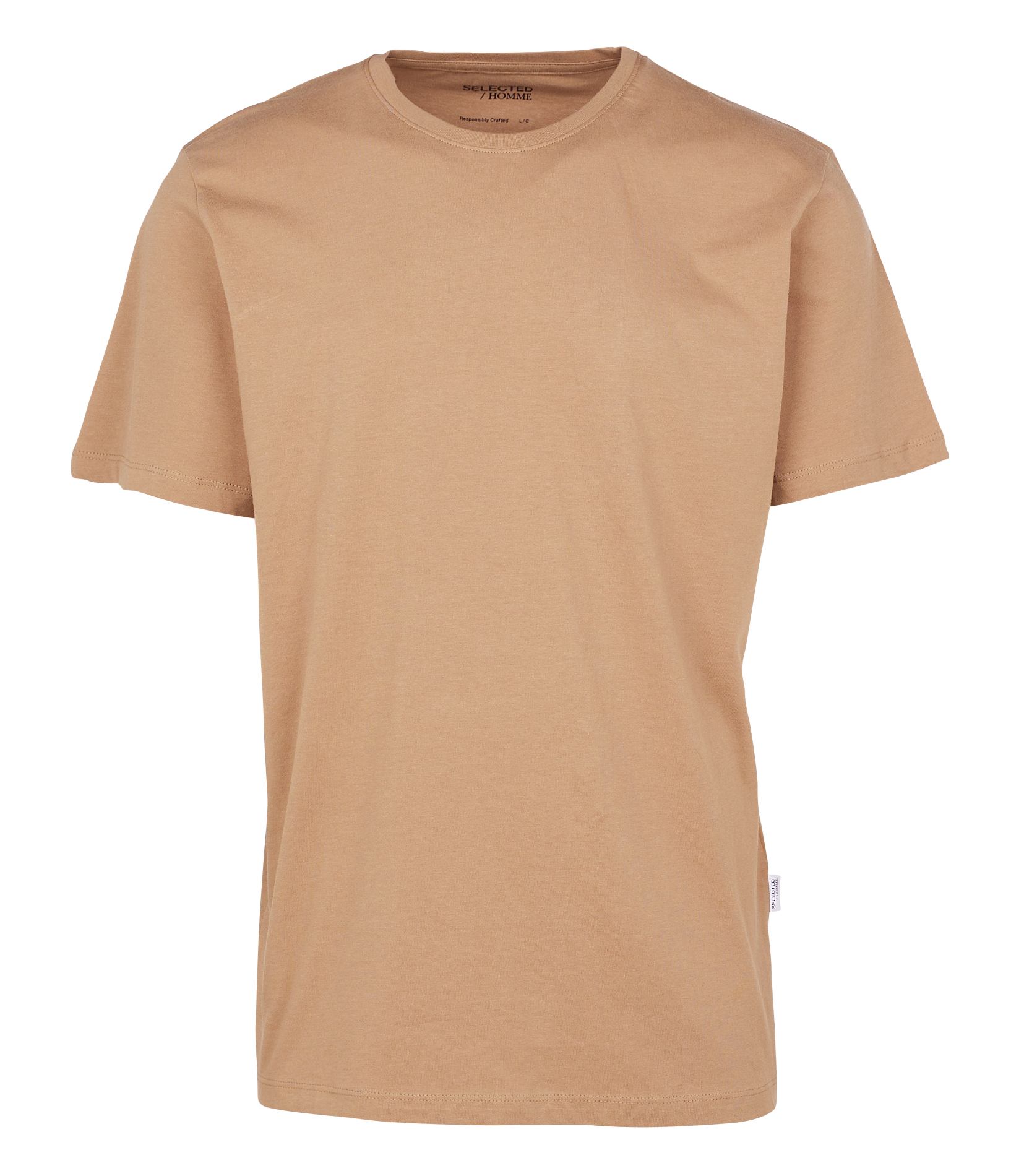 Tee-shirt droit col rond en coton SELECTED Marron