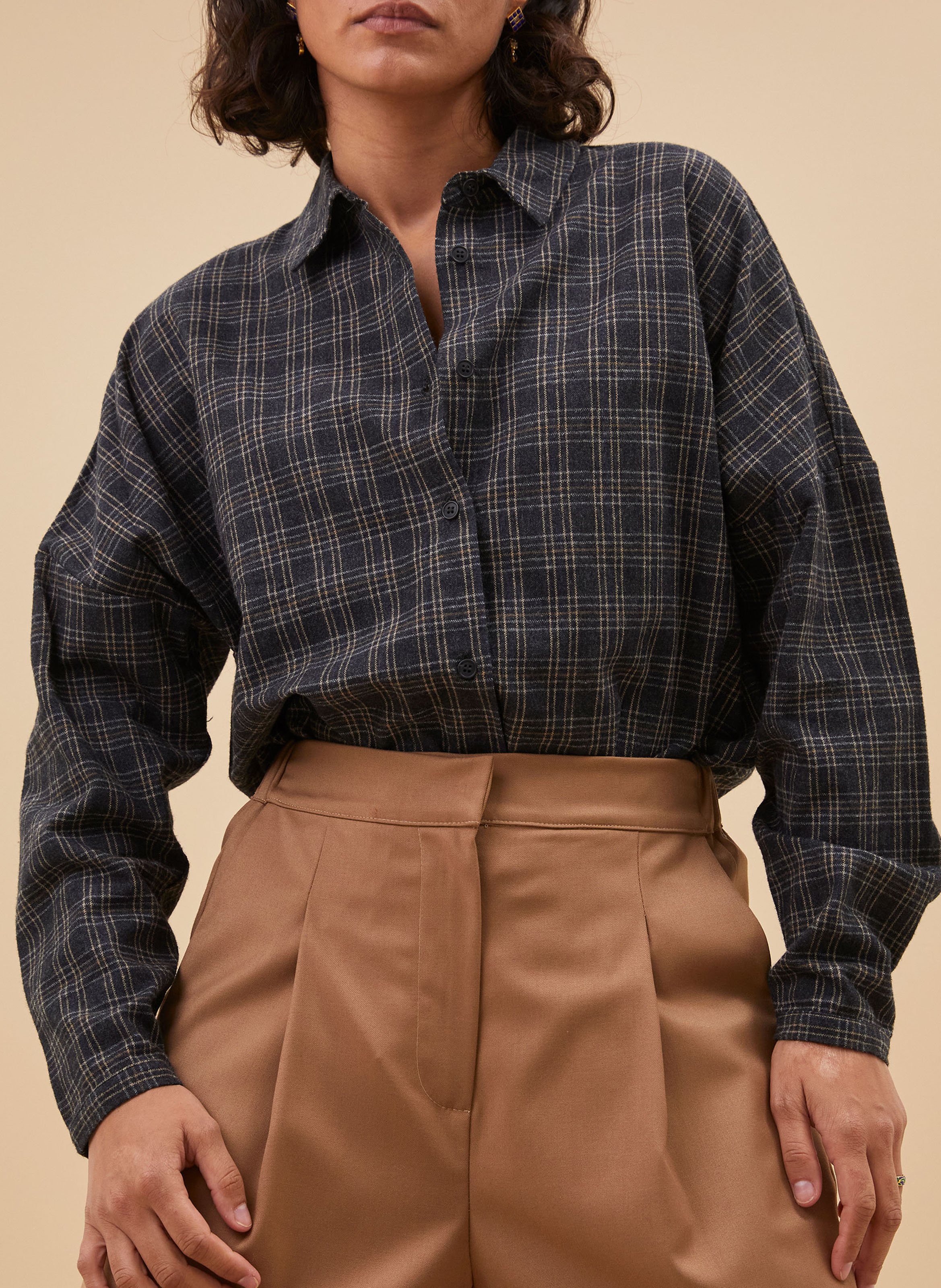 Chemise ample imprimée en coton mélangé BY BAR Gris