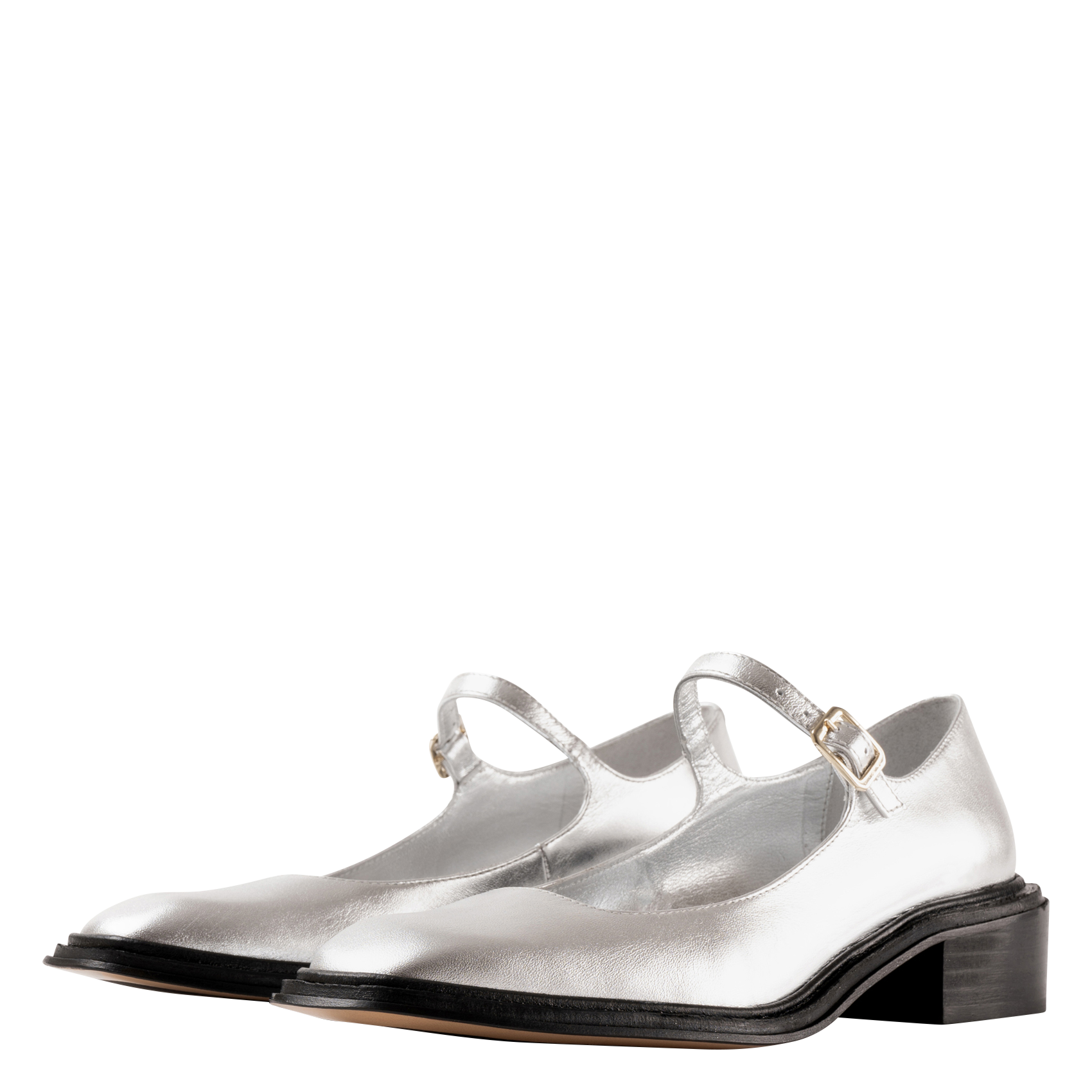Babies à petits talons en cuir métallisé SOULIER MARTINEZ Argent
